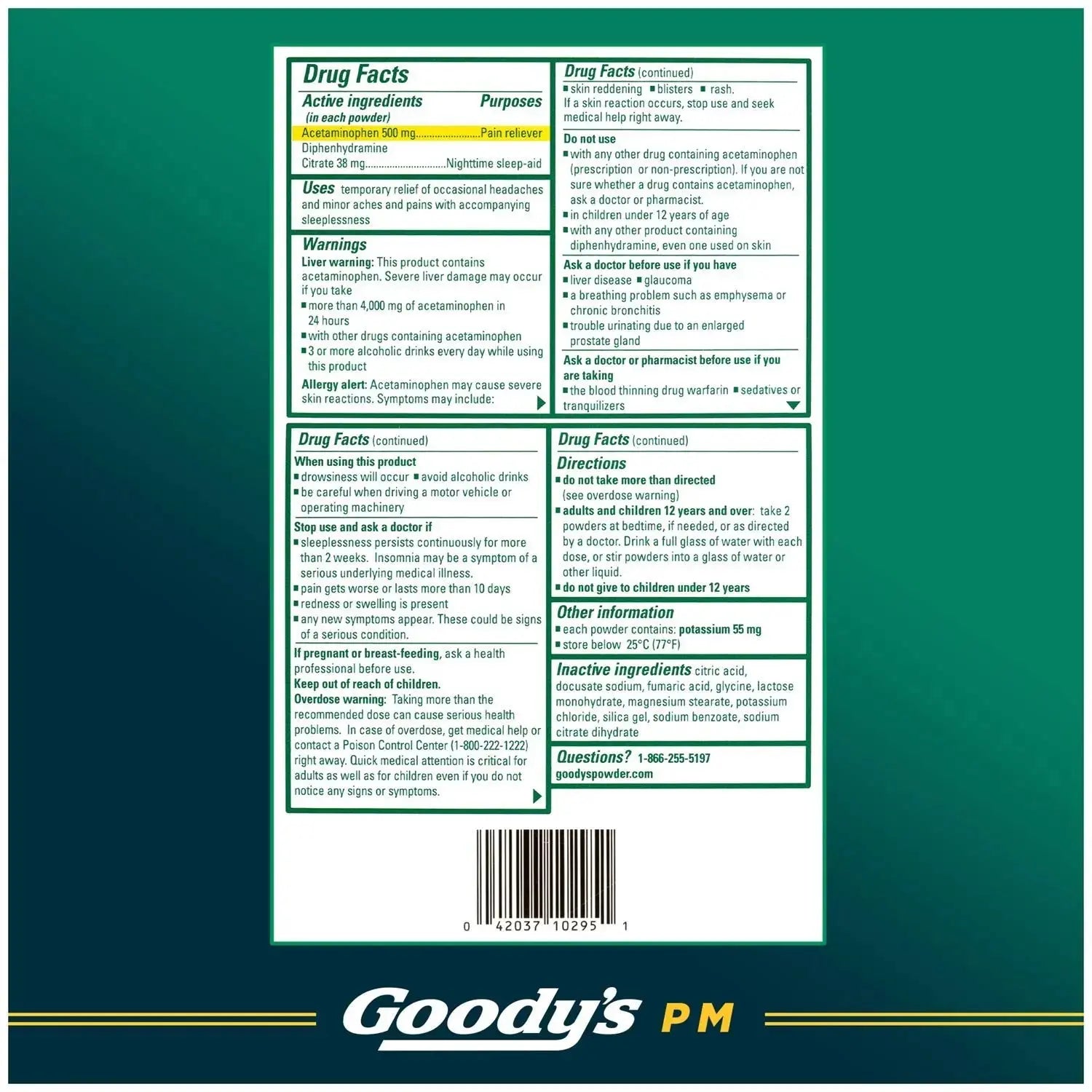 Goody's Nighttime Powder, Pain Reliever & Sleep Aid with Acetaminophen & Diphenhydramine Citrate, Caffeine Free, 16 Count Goody'sAu supplements