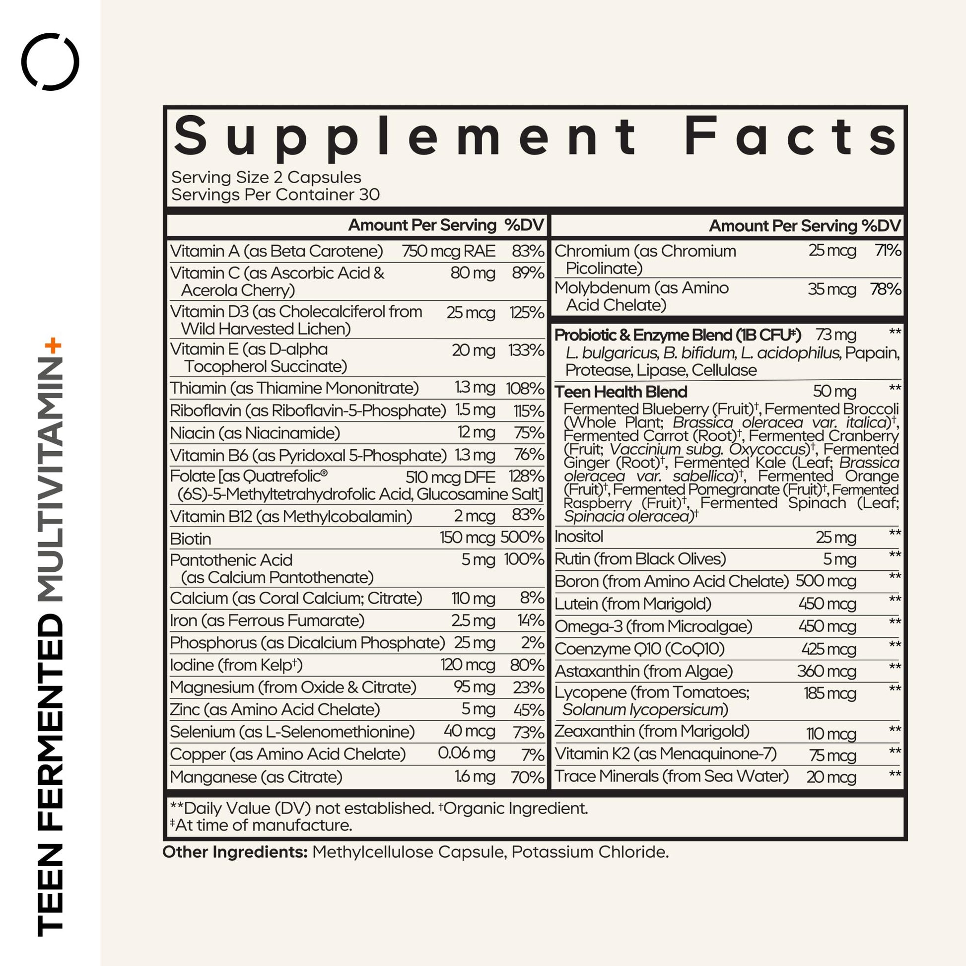 Codeage Teen Multivitamin Supplement – Daily Vitamins and Minerals for Teen Boys and Girls – Organic Whole Food Formula with Omega-3 and Vitamins A to K - 60 Capsules CodeageAu supplements