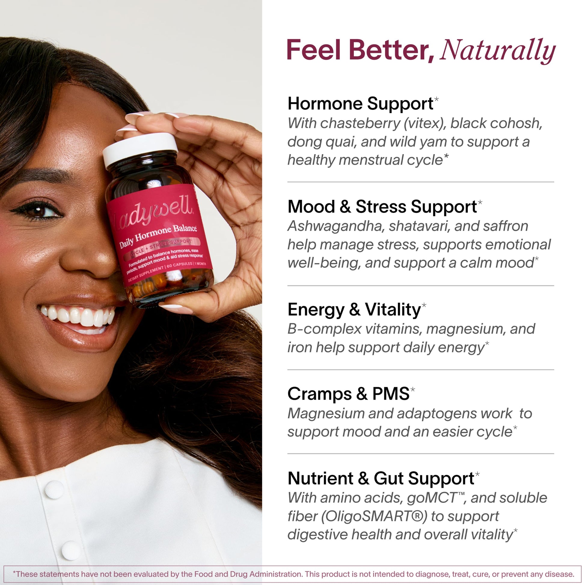 Ladywell Daily Hormone Balance Capsules | Natural Cycle Support for Women | Supports Mood, Bloating, Cramps, Skin Health & Cravings | with Chasteberry, B Vitamins, Ashwagandha, Saffron & More | 60 Ct LadywellAu supplements