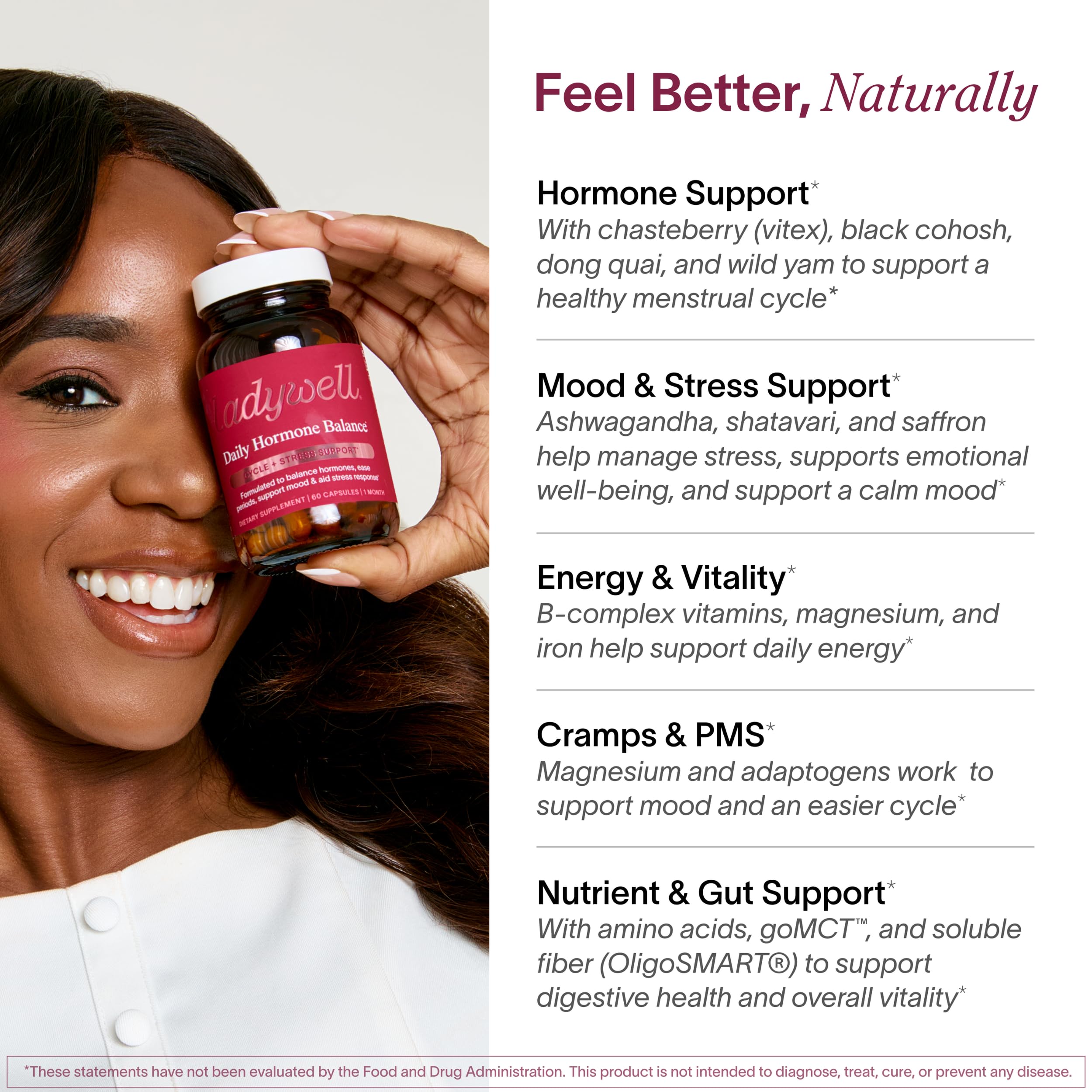 Ladywell Daily Hormone Balance Capsules | Natural Cycle Support for Women | Supports Mood, Bloating, Cramps, Skin Health & Cravings | with Chasteberry, B Vitamins, Ashwagandha, Saffron & More | 60 Ct LadywellAu supplements
