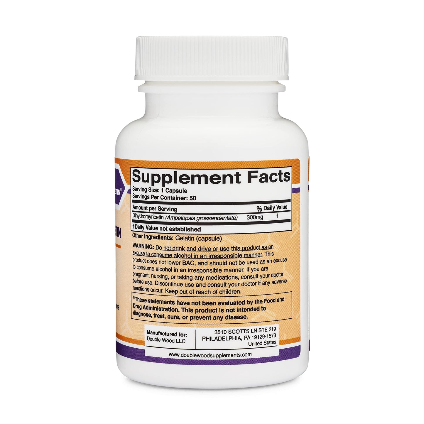 Dihydromyricetin (DHM) 50 Capsules, 300mg, Liver Support Supplement (Third Party Double Wood SupplementsUS supplements