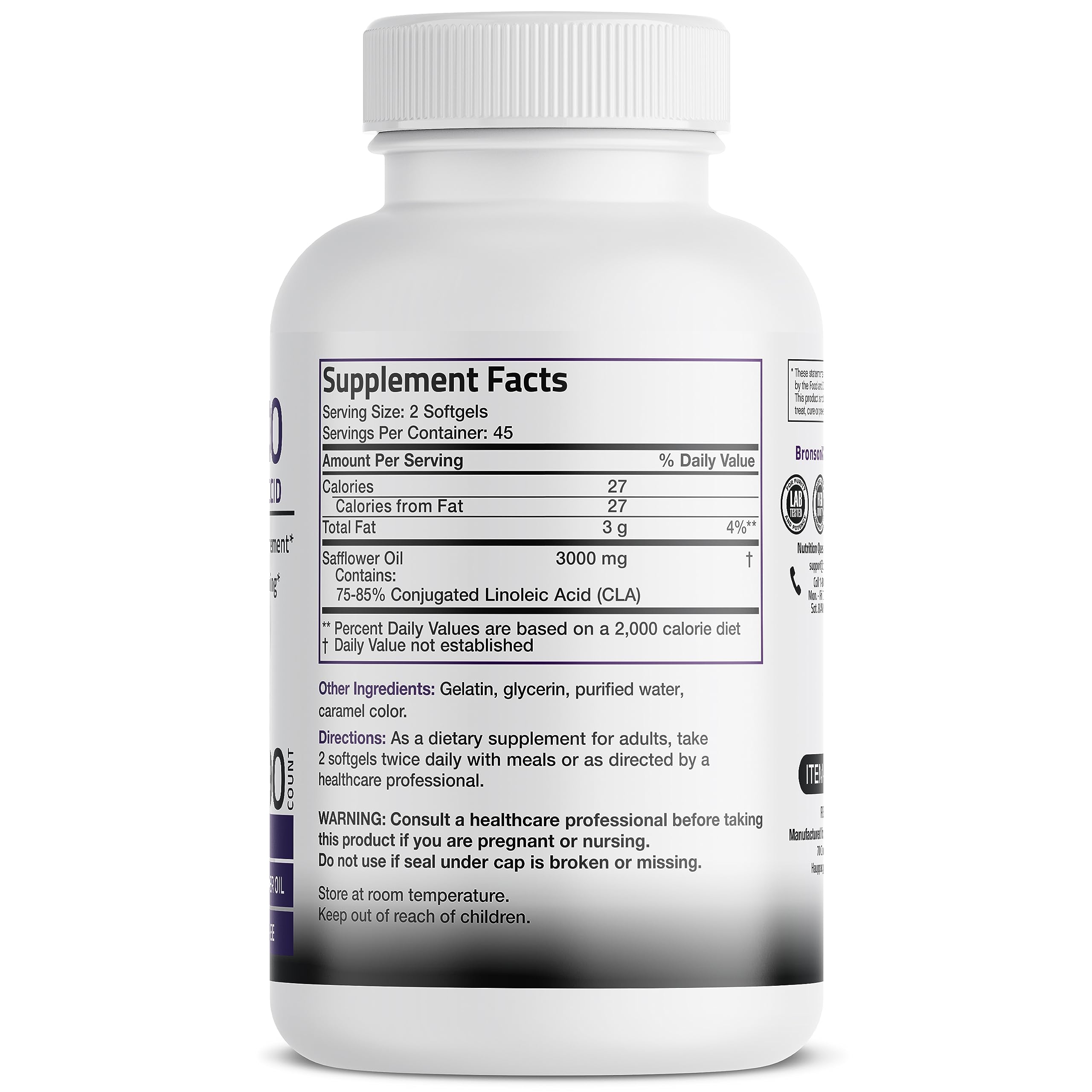 Bronson CLA 3000 Extra High Potency Supports Healthy Weight Managem BronsonAu supplements