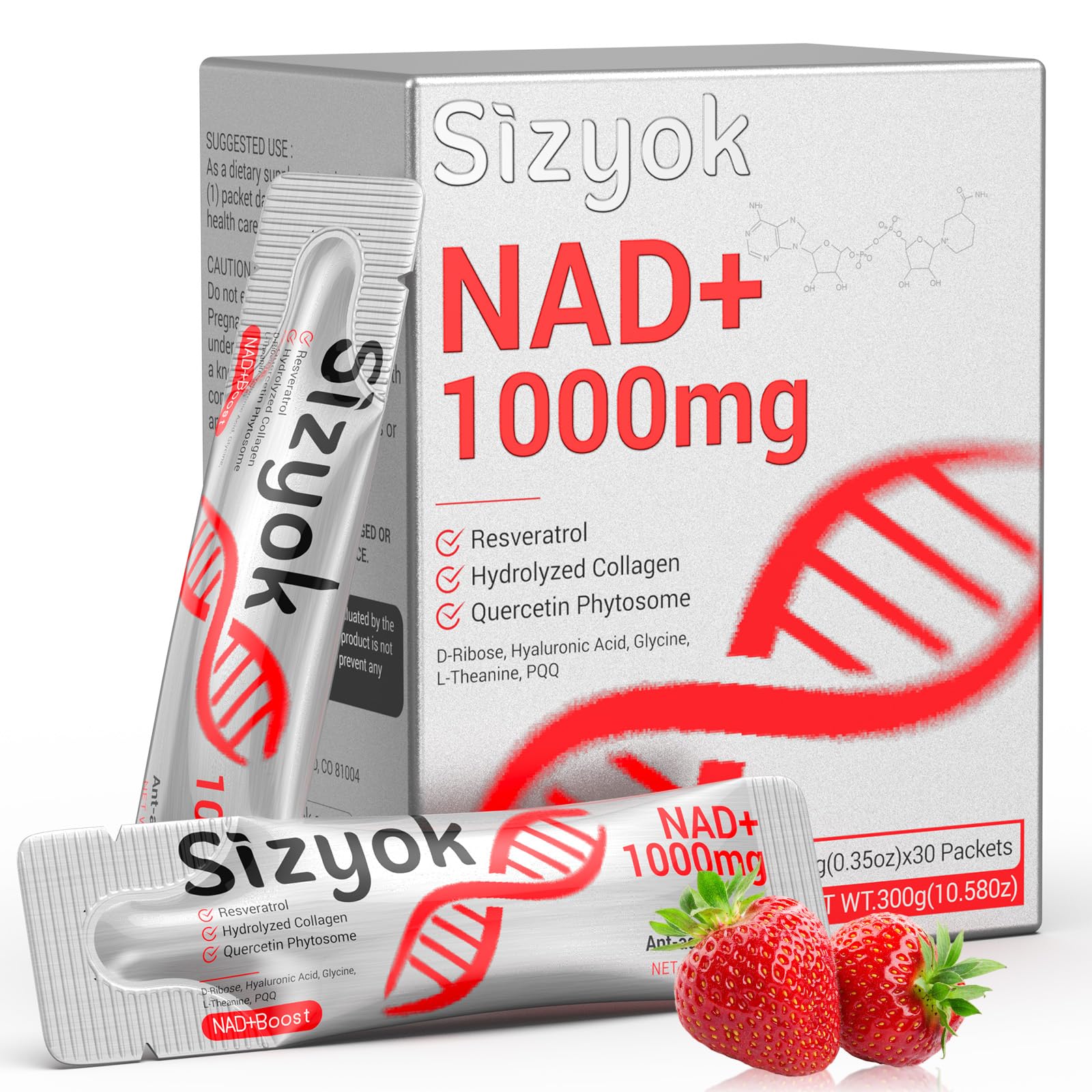 NAD+ Supplement 1000mg Liquid - High Absorption NAD+ with Trans Resveratrol 2000mg, Collagen & Hyaluronic Acid, Anti-Aging Energy Support for Women, Cellular Health & Longevity Boost SizyokAu supplements