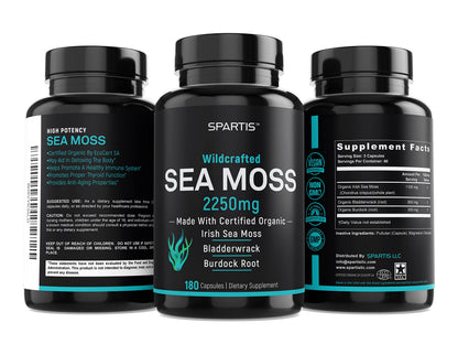 Certified Organic Sea Moss Capsules 2250mg Wildcrafted Irish Sea Moss Burdock Root SPARTISUS supplements