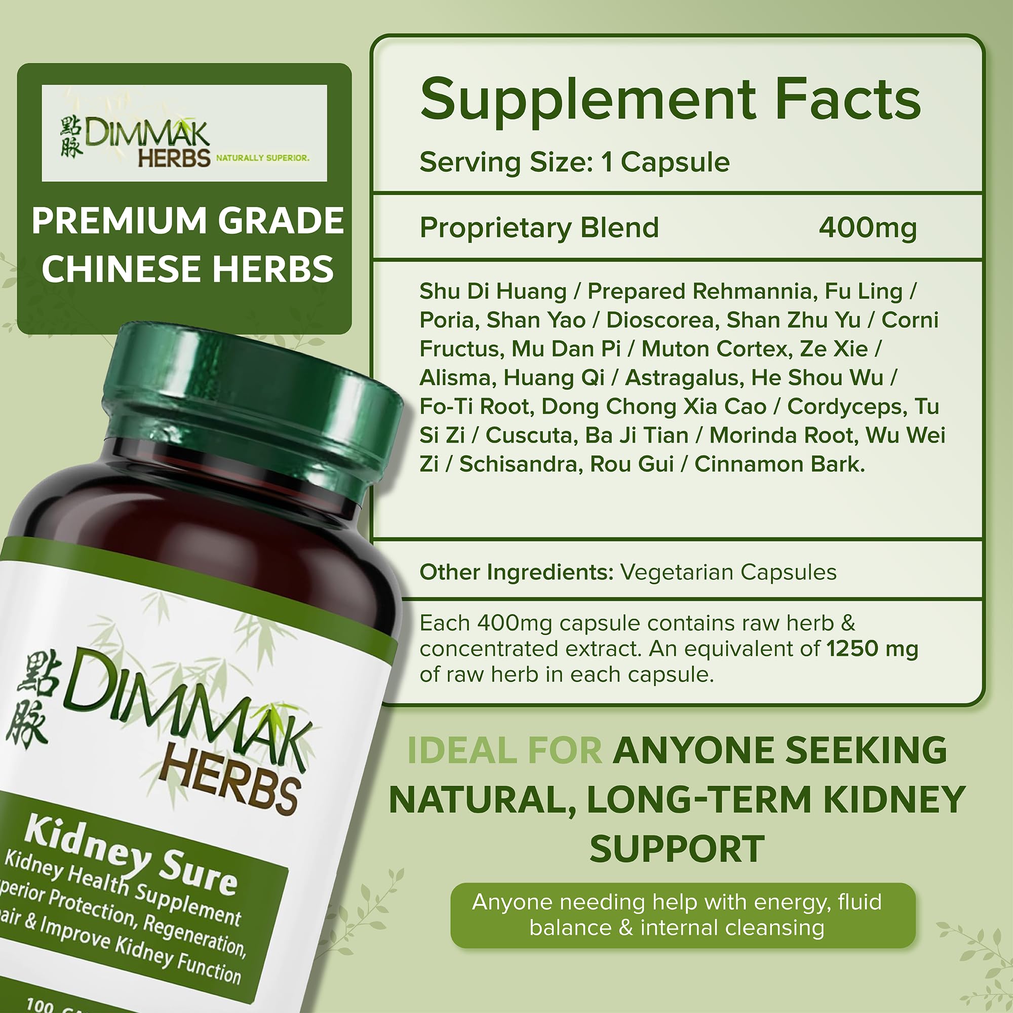 Dimmak Herbs Kidney Sure- Kidney Cleanse & Revitilization Tonic- Organic Herbal Support for Renal Health, Urinary Tract Flow & Vitality- TCM Doctor Formulated, Vegan- 400mg 100 Capsules Dimmak HerbsAu supplements