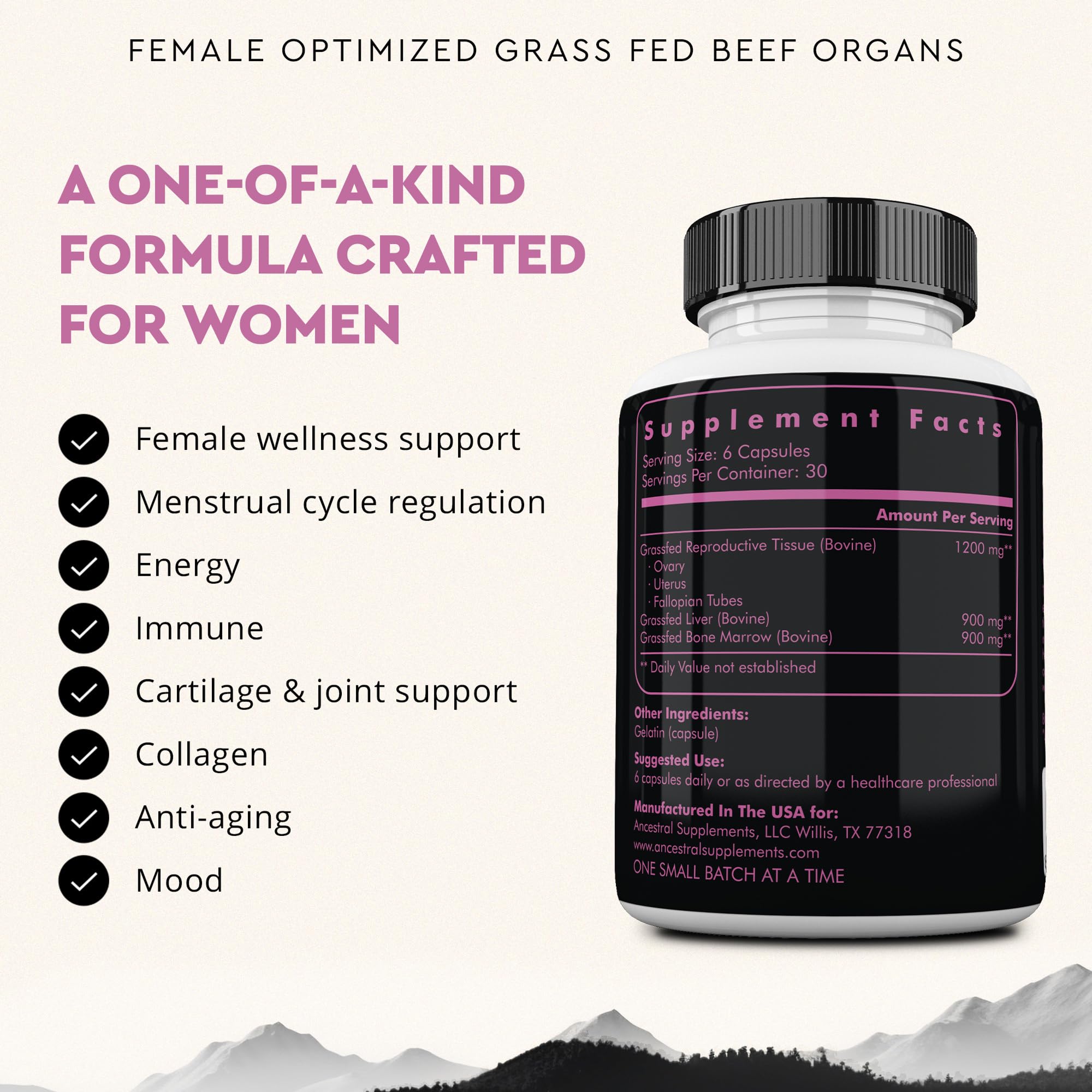 Beef Organ Supplement for Women – Supports Hormone Balance, Energy & Wellness – Grass Fed, Pasture Raised Superfood – Liver, Heart, Kidney, Bone Marrow – Collagen, CoQ10, B12 – Female Support Blend Ancestral SupplementsAu supplements