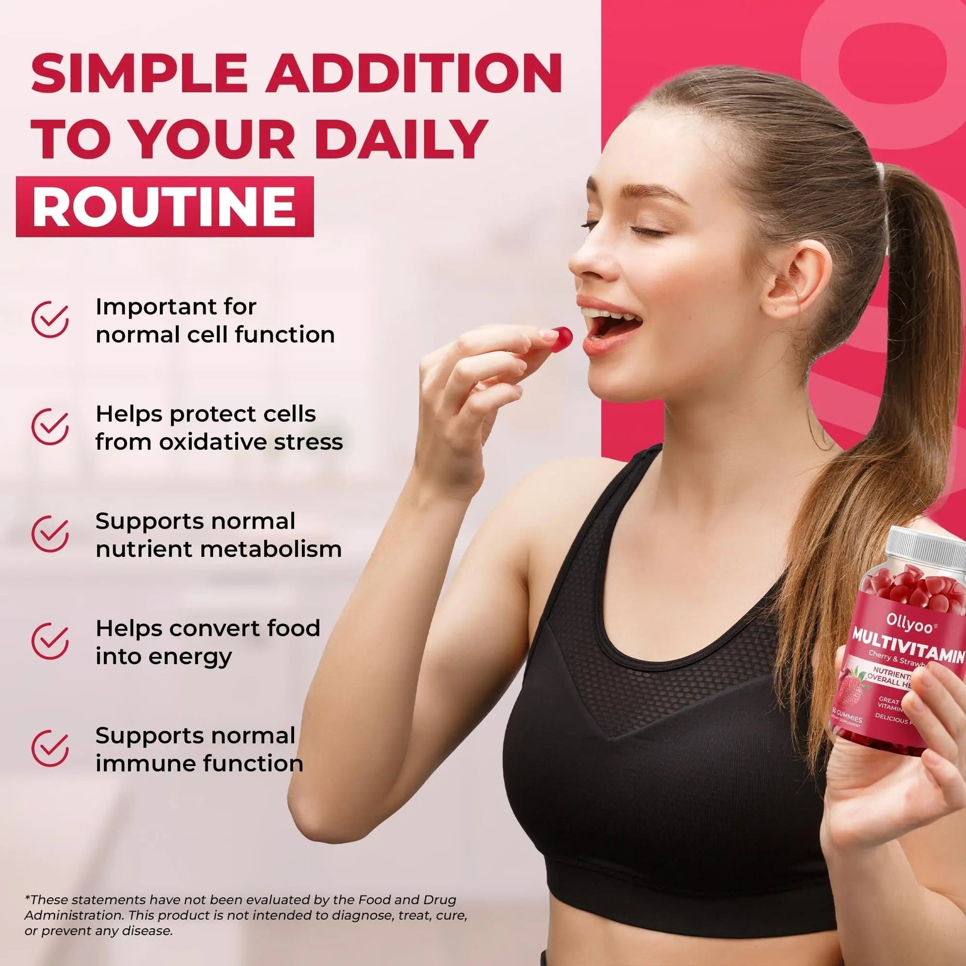 Ollyoo Multivitamin Gummies for Adults | Cherry & Strawberry Flavor | Great Source of Vitamin A & Essential Nutrients | OllyooAu supplements