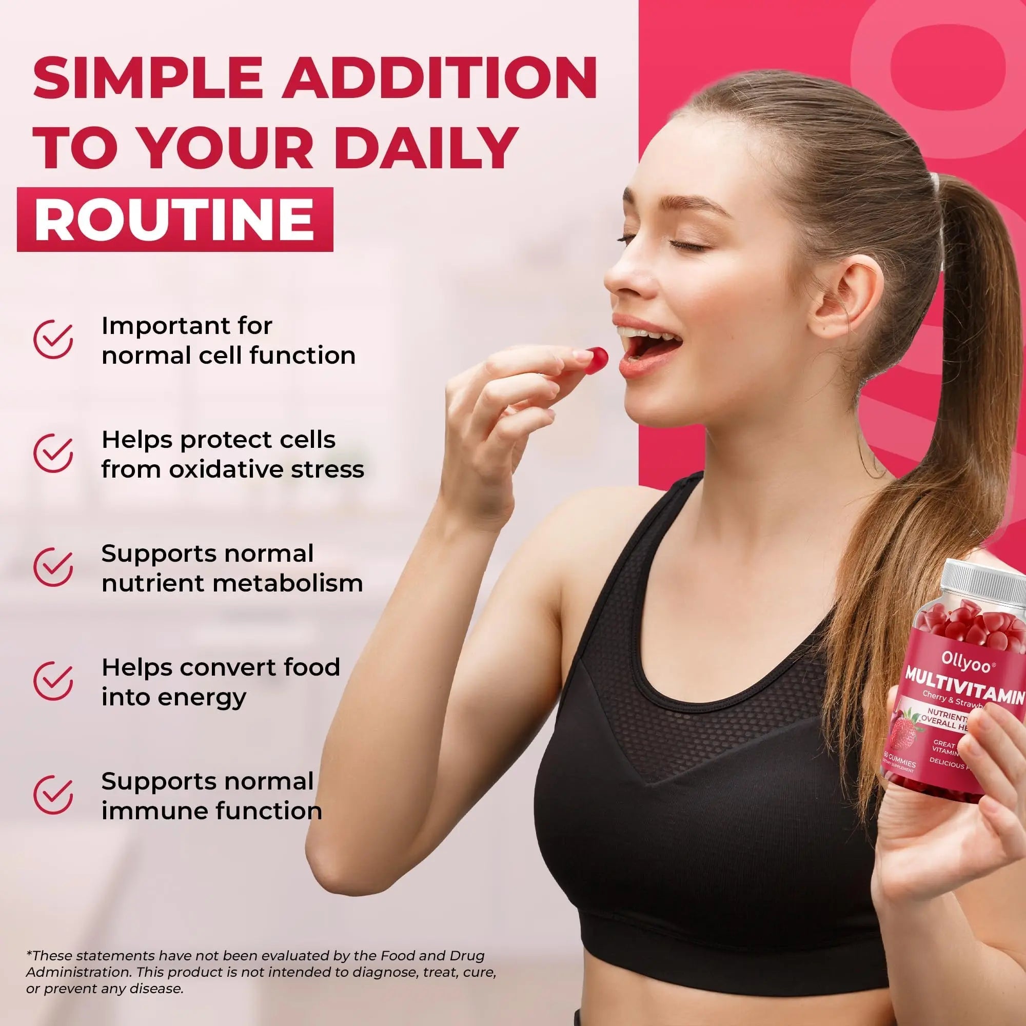 Ollyoo Multivitamin Gummies for Adults | Cherry & Strawberry Flavor | Great Source of Vitamin A & Essential Nutrients | OllyooAu supplements