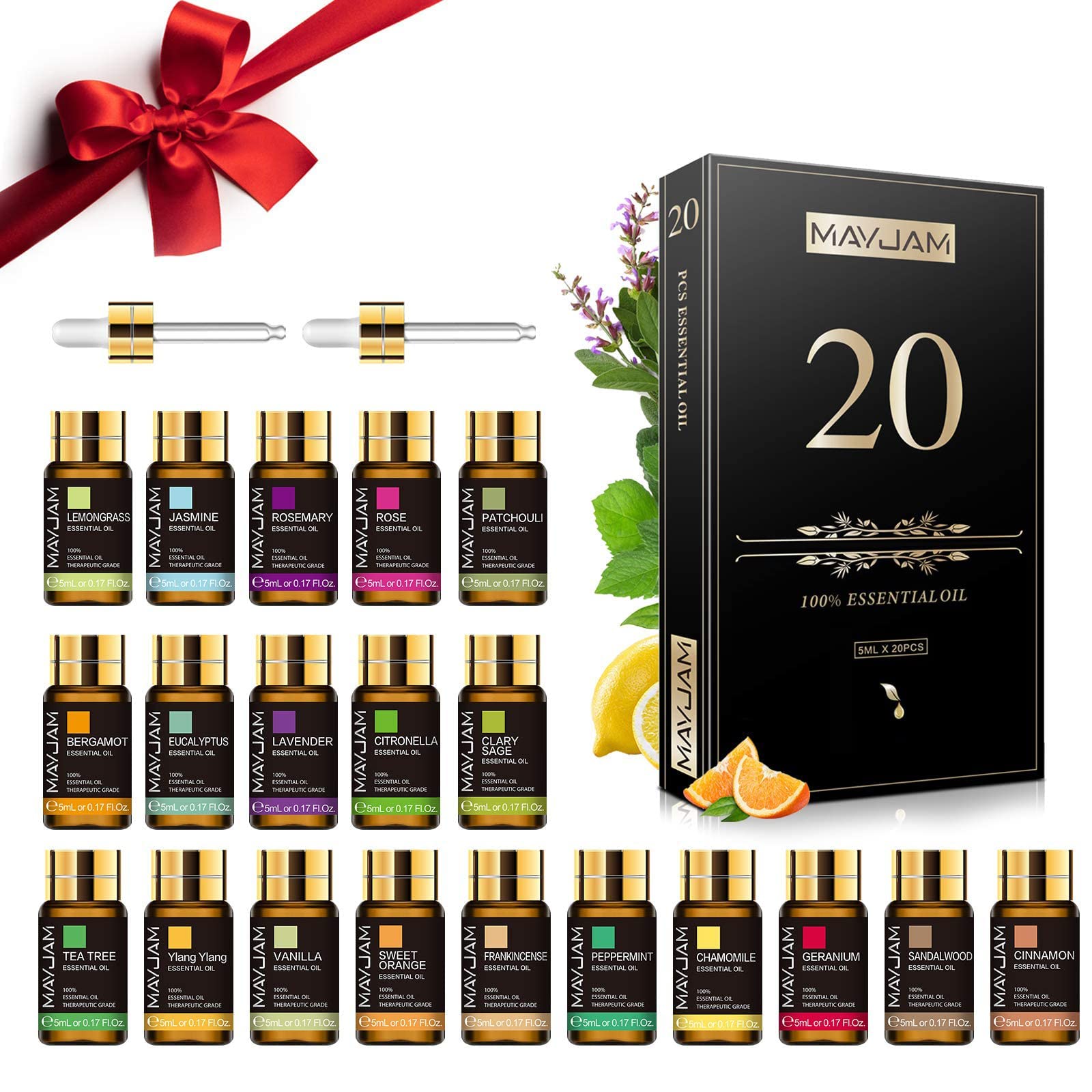MAYJAM Tea Tree 20 Pcs Pure Essential Oil Gift Set, for Diffuser, Humidifiers, Skin Care, Massage MAYJAMAu supplements