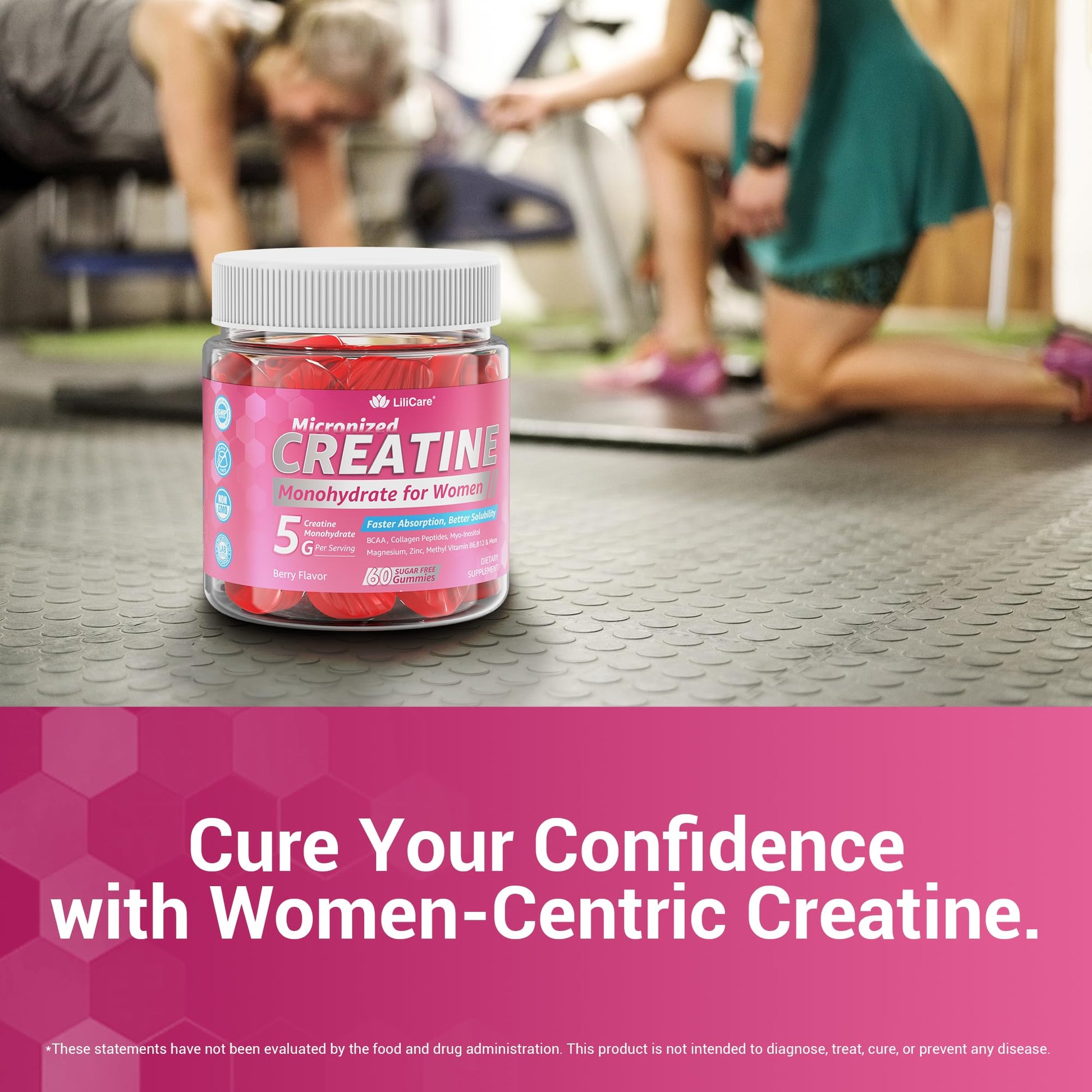 Creatine for Women Gummies, Micronized Creatine Monohydrate + Myo-Inositol, Collagen Peptides, BCAAs, Hyaluronic Acid, Vitamin B6 B12, Zinc for Enërgy, Föcus, Hörmonal Balance, Sugar Free, 120 Counts LILICAREAu supplements