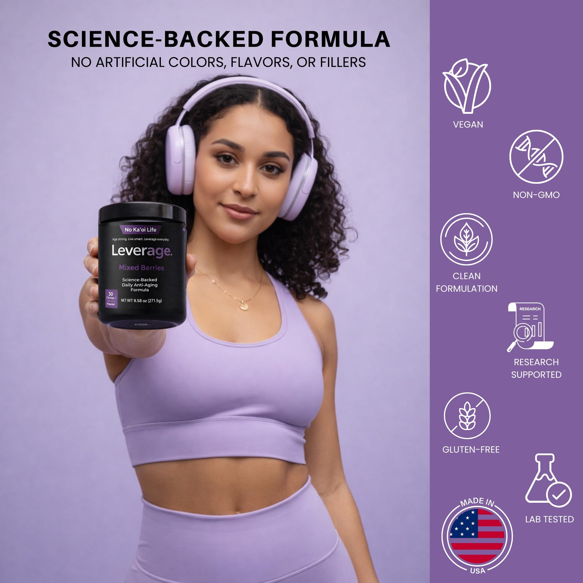 Leverage Mixed Berries Anti–Aging Supplement & Longevity Mix - Daily Wellness Multivitamin Powder with Hyaluronic Acid, L-Glycine & Magnesium for Skin, Energy, Cognitive Function & Joint–30 Servings LeverageAu supplements