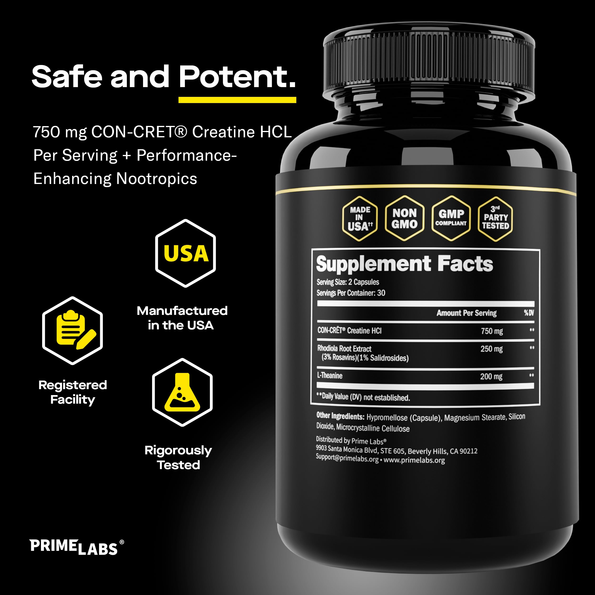 Prime Labs Creatine HCl Capsules - with CON-CRĒT®, Rhodiola Root Extract, & L-Theanine - Muscle Support, Endurance, Cognitive Function - for Men & Women - 60 Pills Prime LabsAu supplements