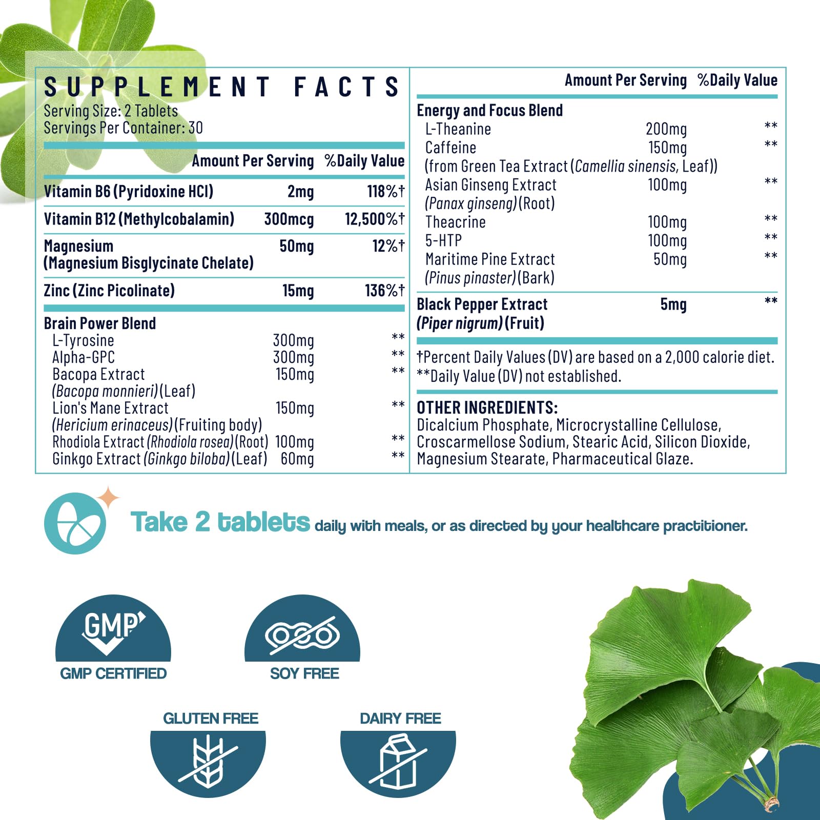 17-in-1 Brain Supplement for Memory and Focus | Nootropic Brain Supplement for Mental Clarity, Concentration, Alertness | Natural Nootropics with Herbal Extracts, Vitamins & Amino Acids (120 Tablets) SapotaxAu supplements