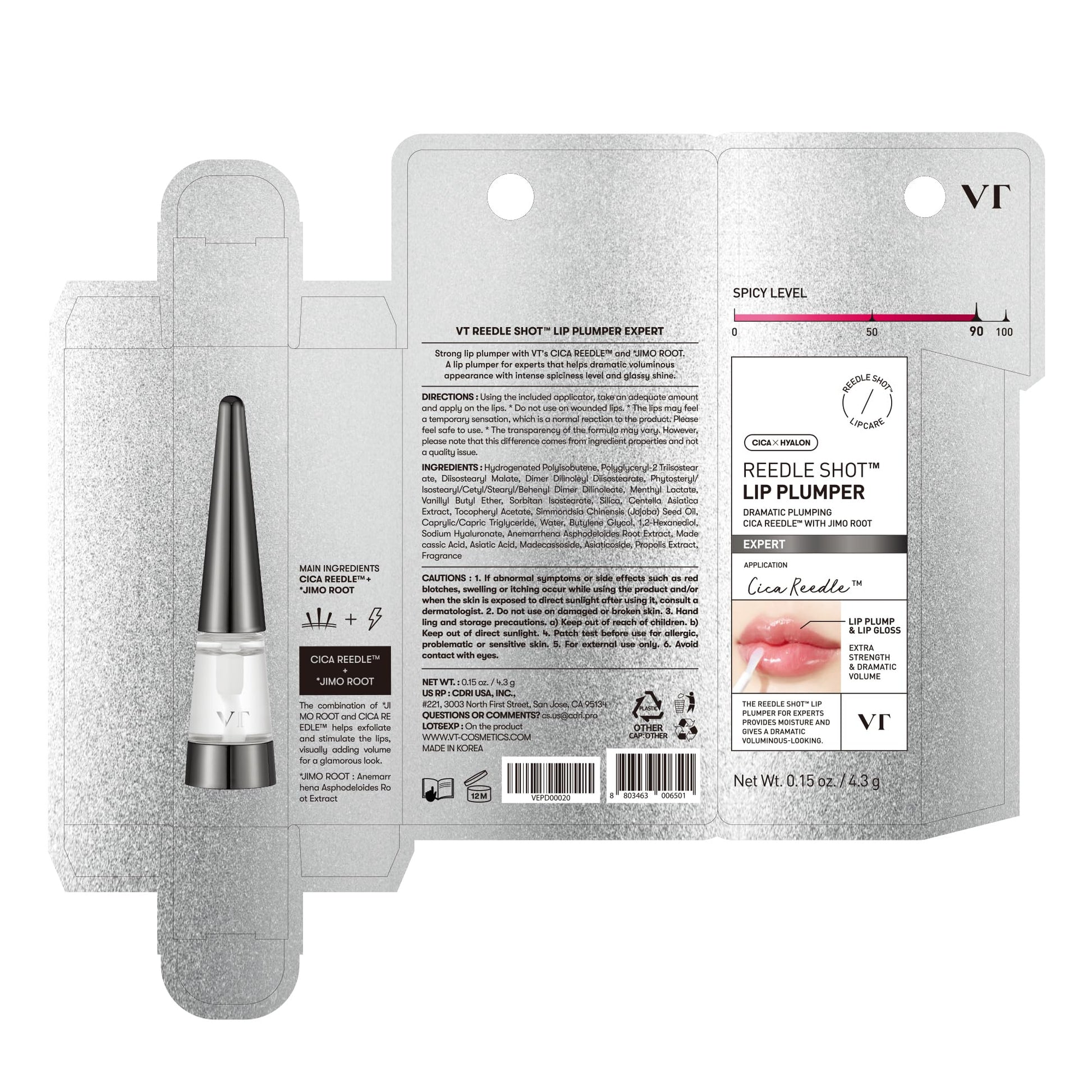 VTCOSMETICS Reedle Shot Lip Plumper, 0.15 oz (4.3 g), Moisturizing, Transparent, Lip Gloss, Fragrance-free, Korean Cosmetics (Expert) VT COSMETICSAu supplements