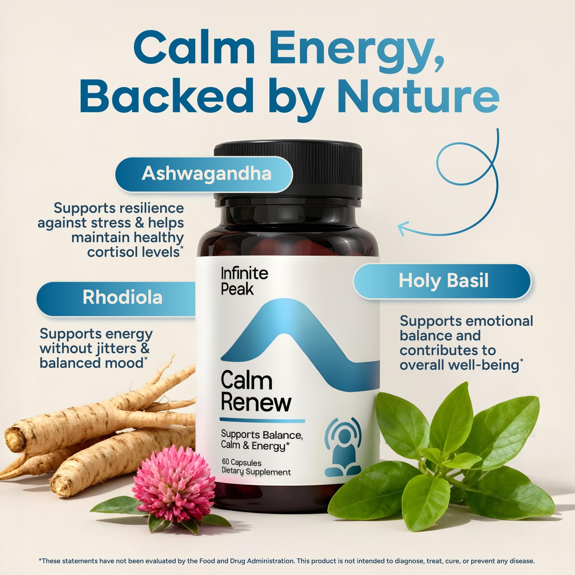 Cortisol & Adrenal Support for Busy Women, Stress Support with Ashwagandha, Rhodiola & Holi Basil | Helps Emotional Balance | Cortisol Supplements for Women to Manage your Day | Non-GMO | 60 Capsules INFINITE PEAKAu supplements