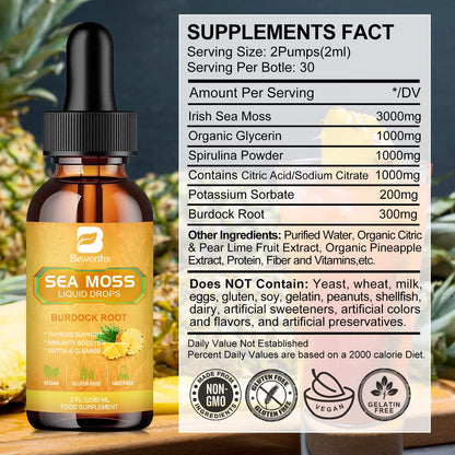 B BEWORTHS Sea Moss Liquid Drops - Organic Irish Sea Moss Gel with Burdock Root B BEWORTHSUS supplements