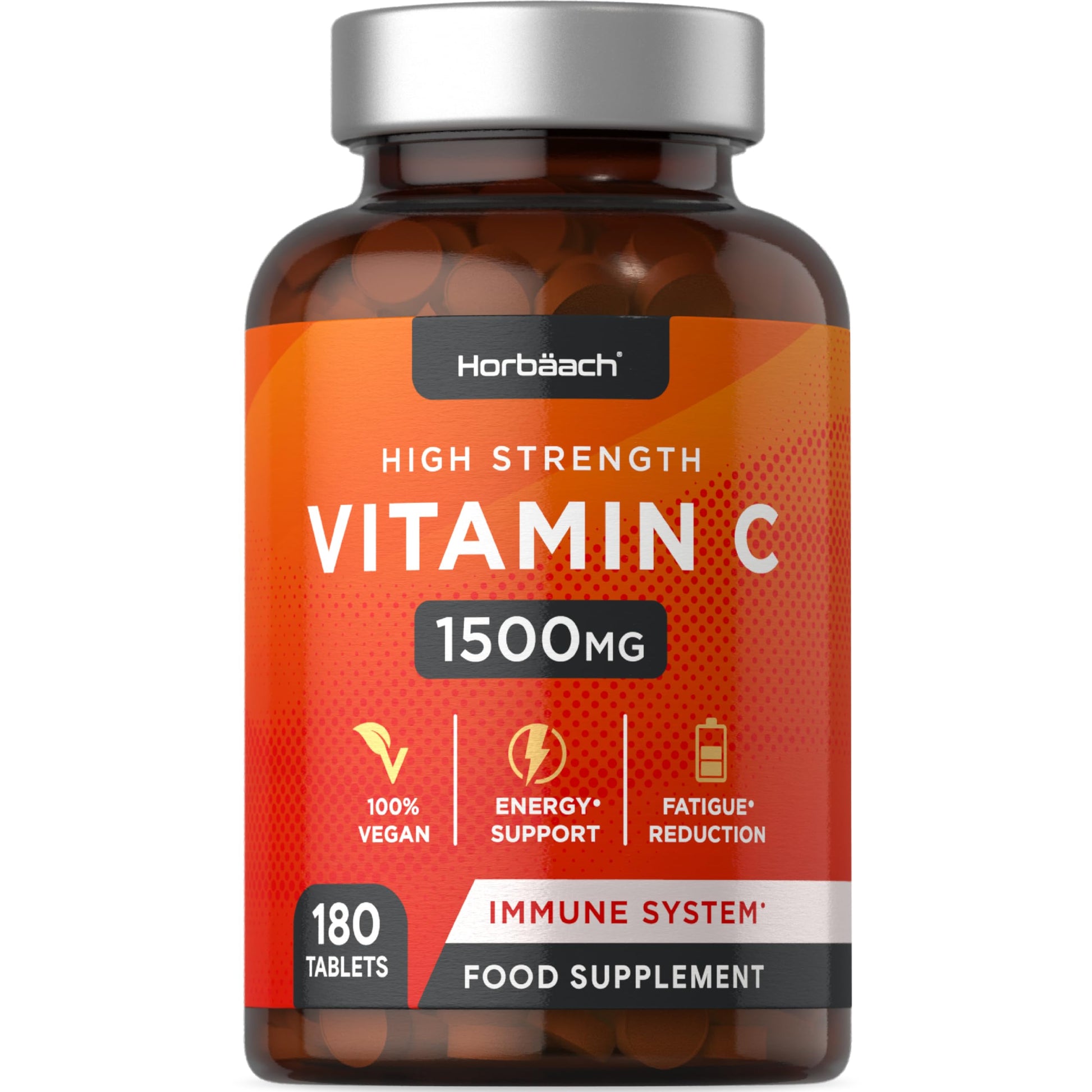 Vitamin C Tablets 1500mg | 180 Count | High Strength Vegan Supplement | No Artificial HorbäachUS supplements