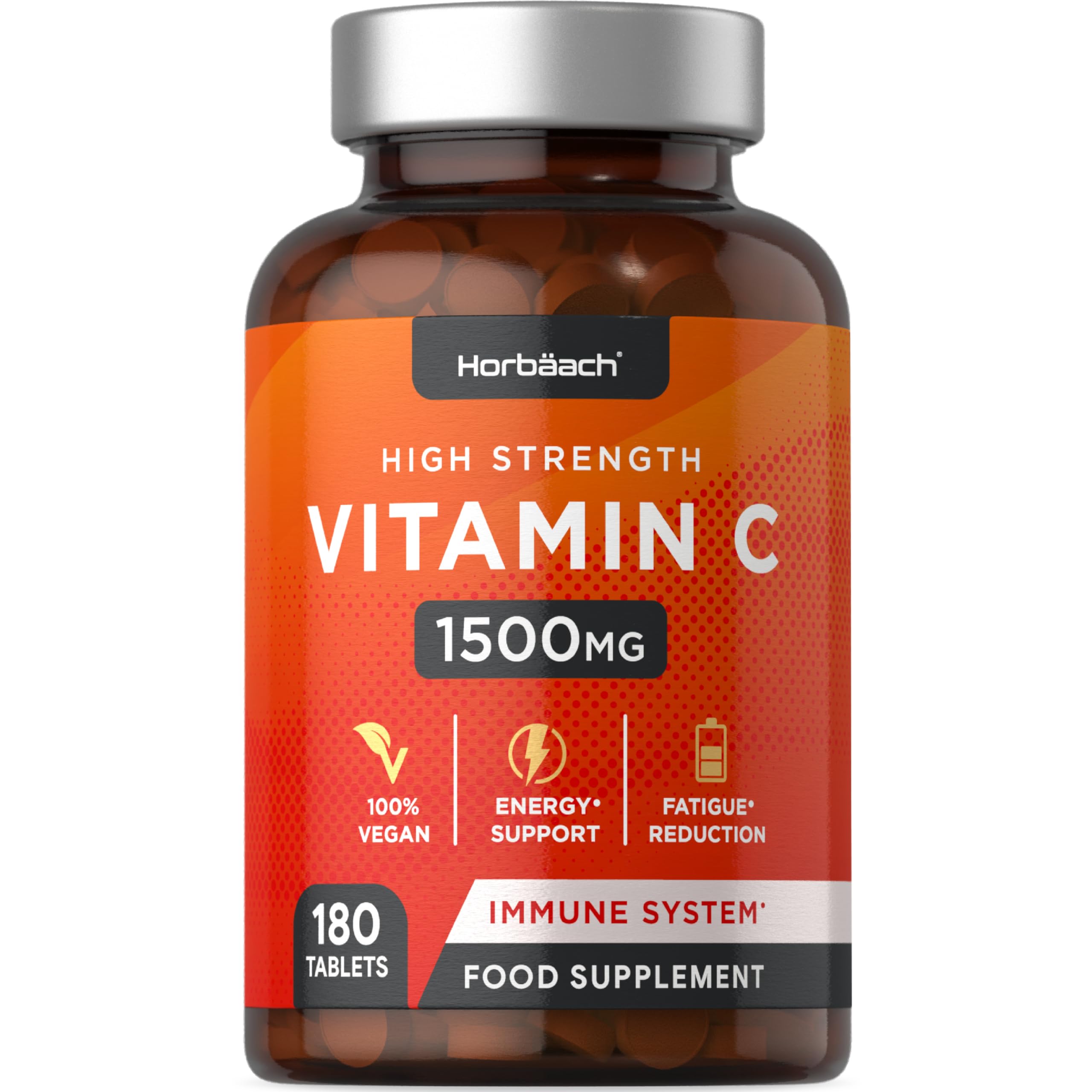 Vitamin C Tablets 1500mg | 180 Count | High Strength Vegan Supplement | No Artificial HorbäachUS supplements