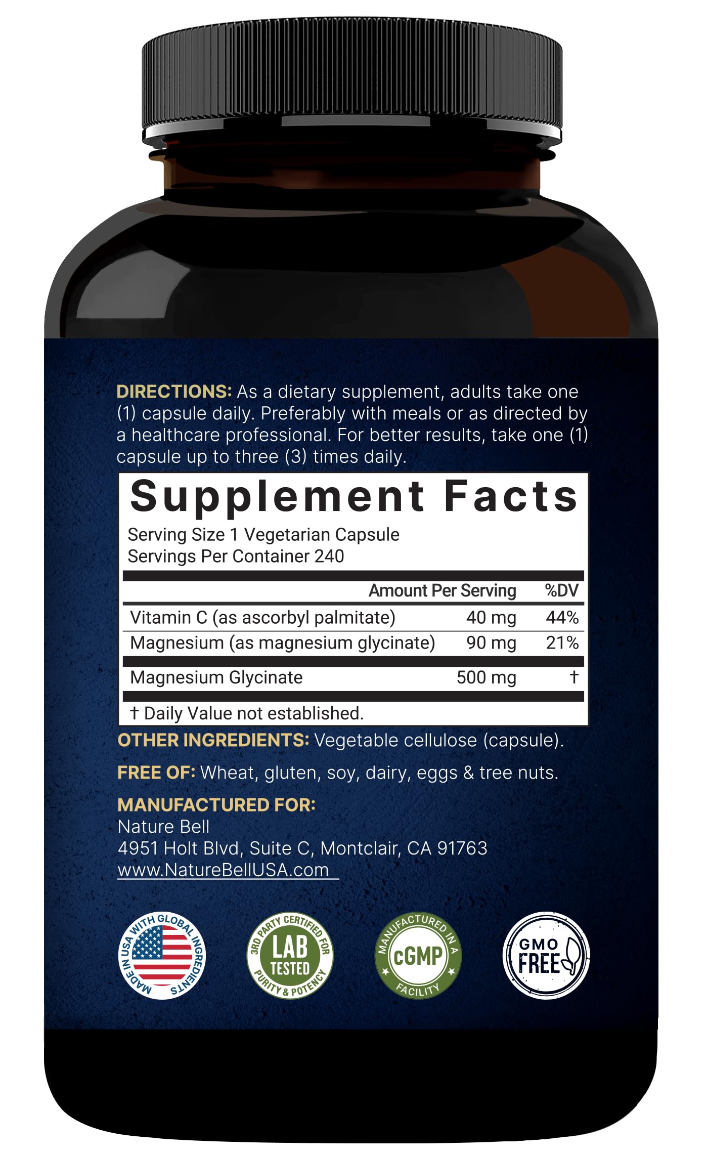 Naturebell Pure Magnesium Glycinate 500mg, 240 Veggie Capsules | 100% Chelated & Purified – 3rd Party Tested, Vegan Friendly, Non-GMO, Fiiler Free NatureBellAu supplements