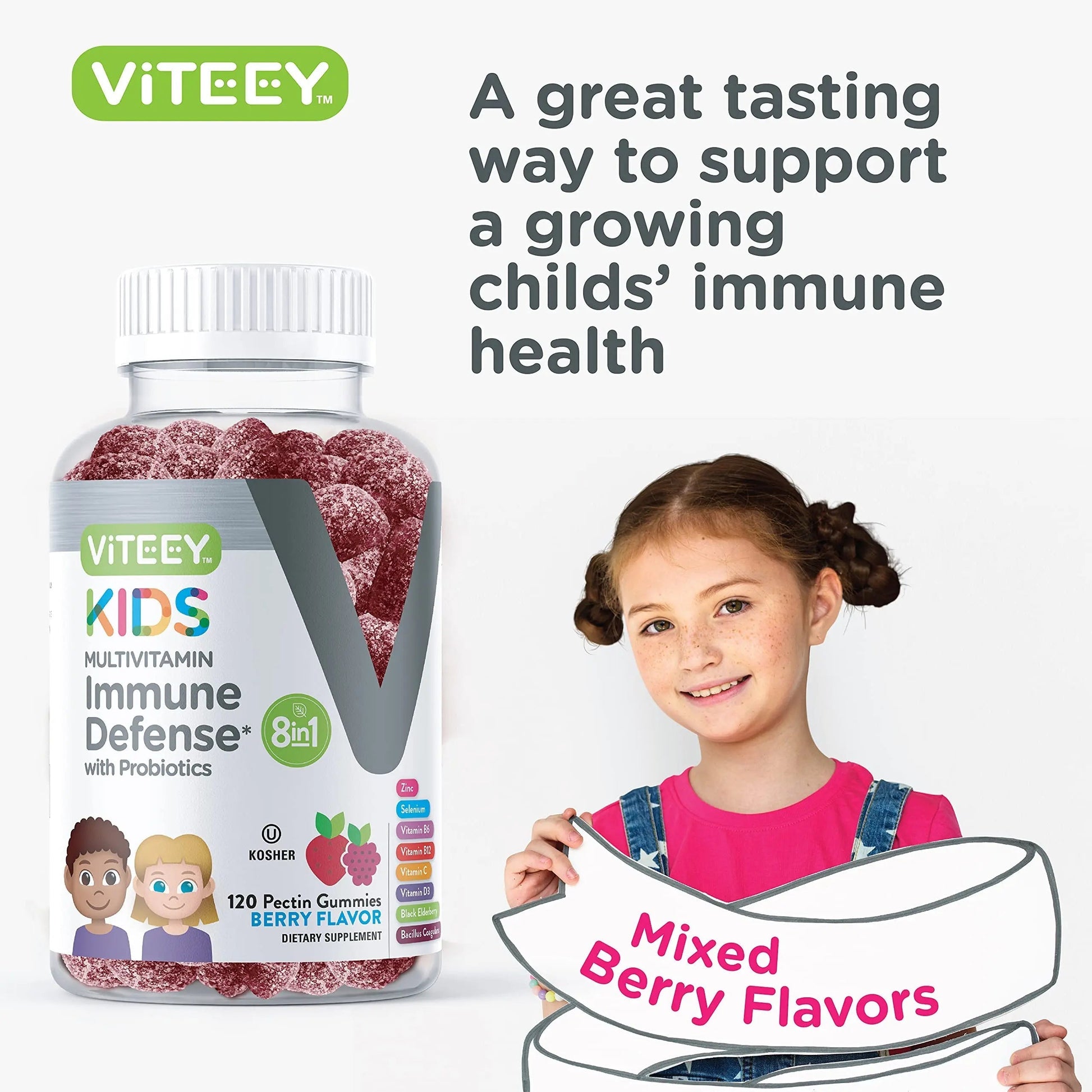 Viteey Kids Multivitamin Gummies with Probiotics - 8-1 Kids Vitamins for Immune Health Support with Vitamin C, D3, B12, B6 ViteeyAu supplements