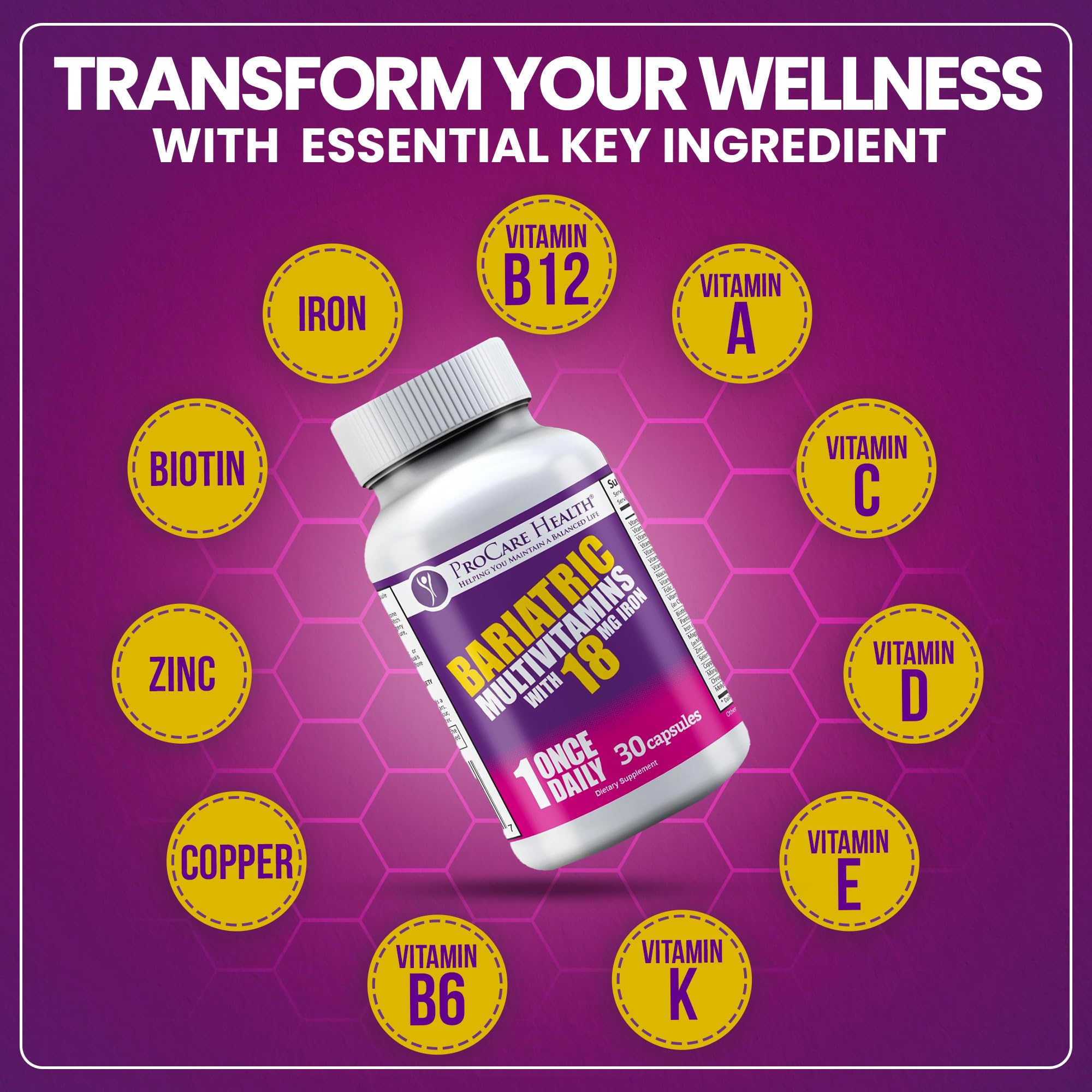 ProCare Health Bariatric Multivitamin with Iron 18mg (30 Easy to Swallow Capsules) - Post Op Bariatric Vitamins ProCare HealthAu supplements