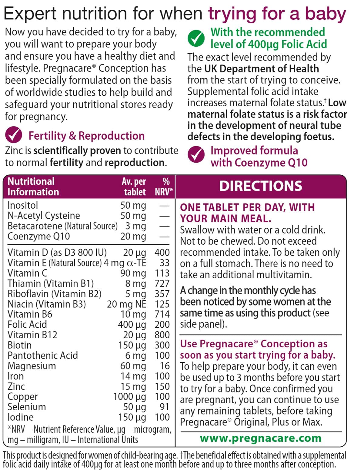 Pregnacare Conception Tablets, Pack of 30, 30 Count PregnacareUS supplements