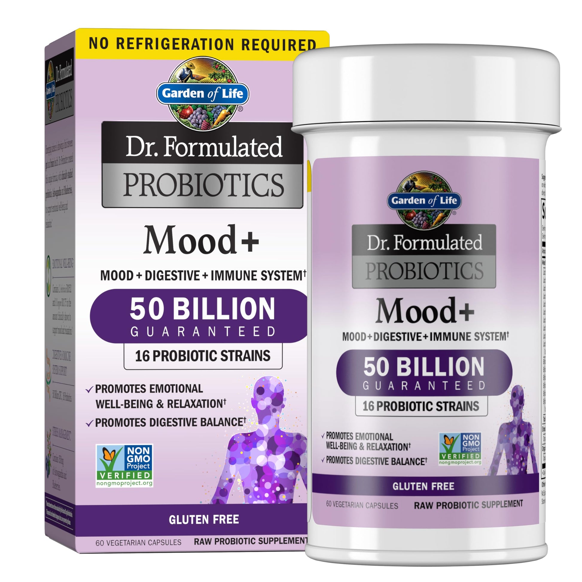 Garden of Life Probiotics Mood+ Dr Formulated Acidophilus Probiotic Supplement - Promotes Emotional Well-Being, Relaxation and Digestive Balance - Ashwagandha for Stress Management, 60 Veggie Caps Garden of LifeAu supplements