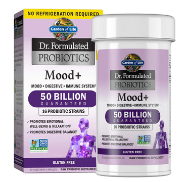 Garden of Life Probiotics Mood+ Dr Formulated Acidophilus Probiotic Supplement - Promotes Emotional Well-Being, Relaxation and Digestive Balance - Ashwagandha for Stress Management, 60 Veggie Caps Garden of LifeAu supplements