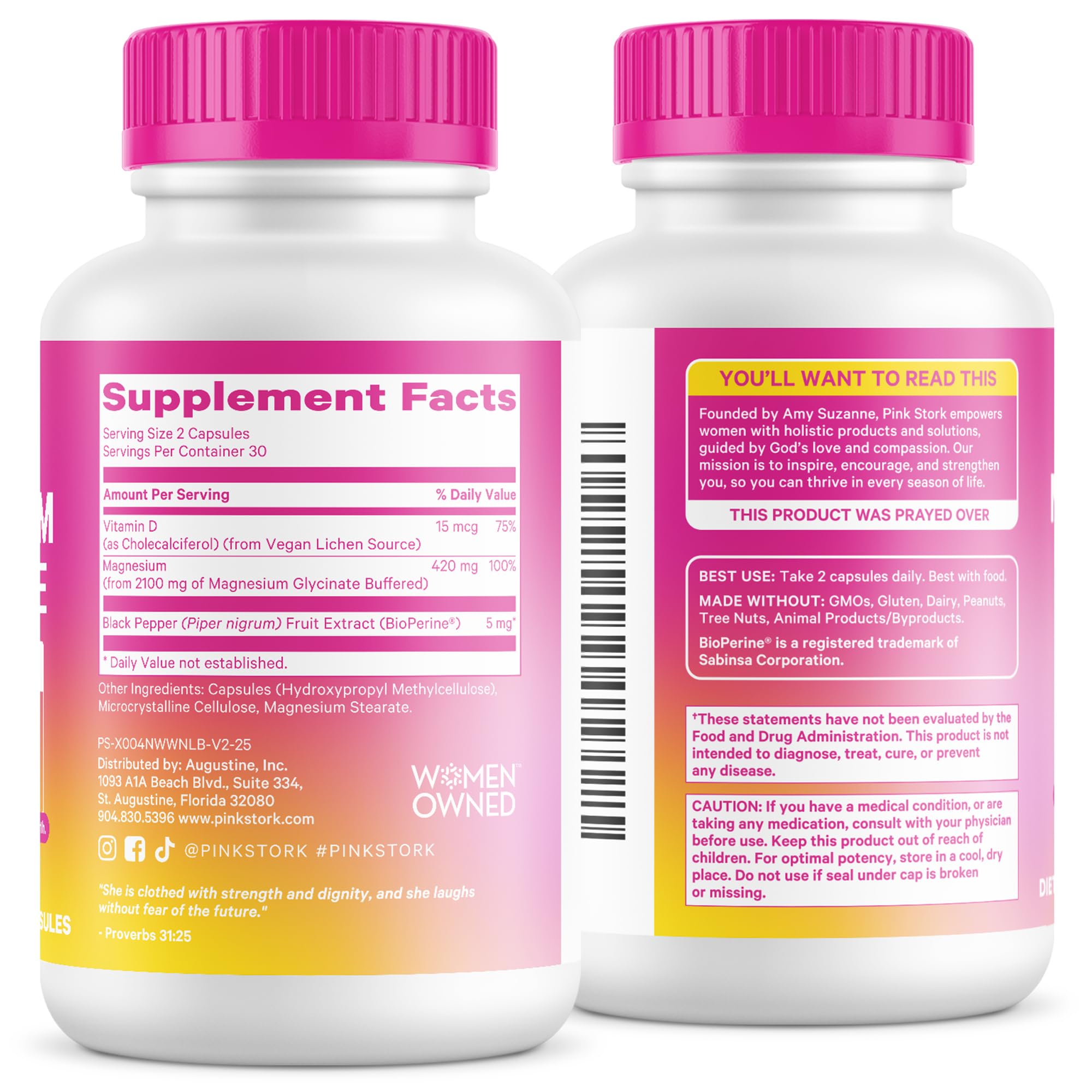 Pink Stork Magnesium Glycinate with Vitamin D - Magnesium Supplement for Women to Support Natural Calm, Mood, and Sleep - Hormone Balance for Women - 60 Capsules, Berry Essence, 1 Month Supply Pink StorkAu supplements