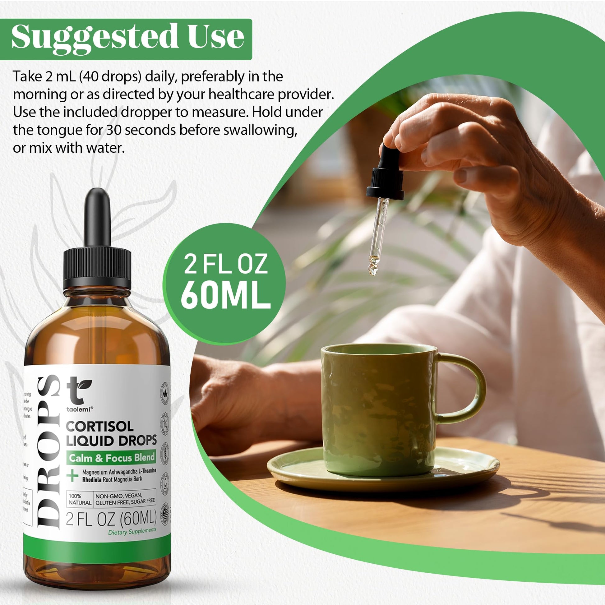 Cortisol Manager Drops with Magnesium & Ashwagandha - Advanced Liquid Blend for Relaxation, Supports Restful Sleep, Fast-Absorbing Liquid, Non-GMO, 2 Fl Oz taolemiAu supplements