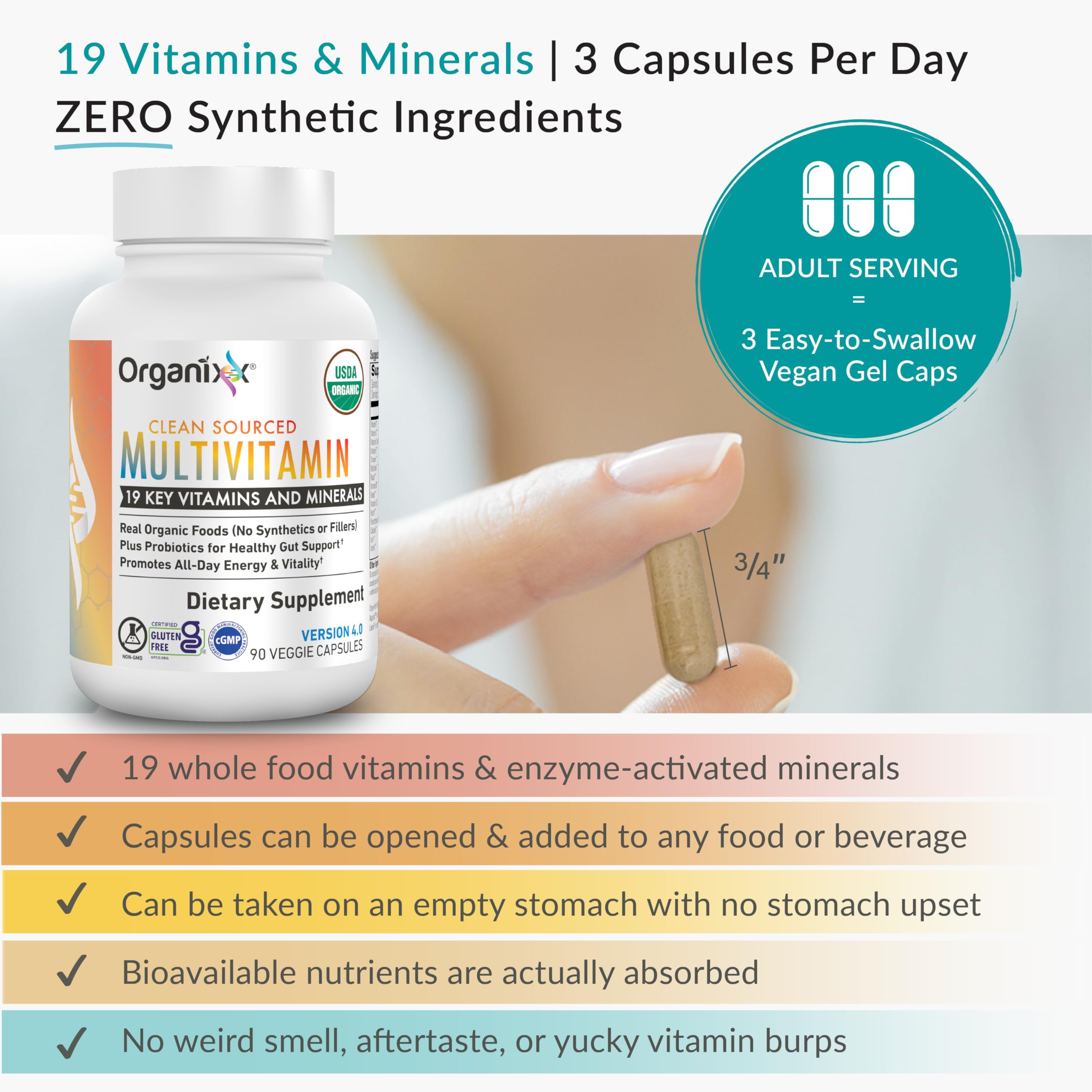 Organixx Clean Sourced Multivitamin for Women & Men, w/Vitamin C, D3, Vitamin B Complex, Probiotics, Organic Fruits & Vegetables, Supports Digestive Gut Health, Immune Support, 90 Vegan Gel Capsules OrganixxAu supplements