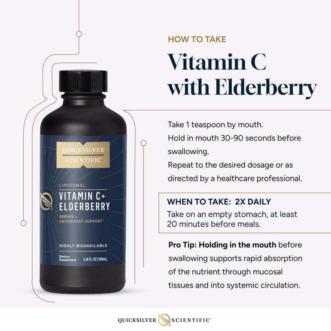 Quicksilver Scientific Liposomal Vitamin C + Elderberry - 1000mg with Superior Absorption Technology & Tocotrienols - Antioxidant & Immune Support Tonic (100ml), 1 Item Quicksilver ScientificUS supplements