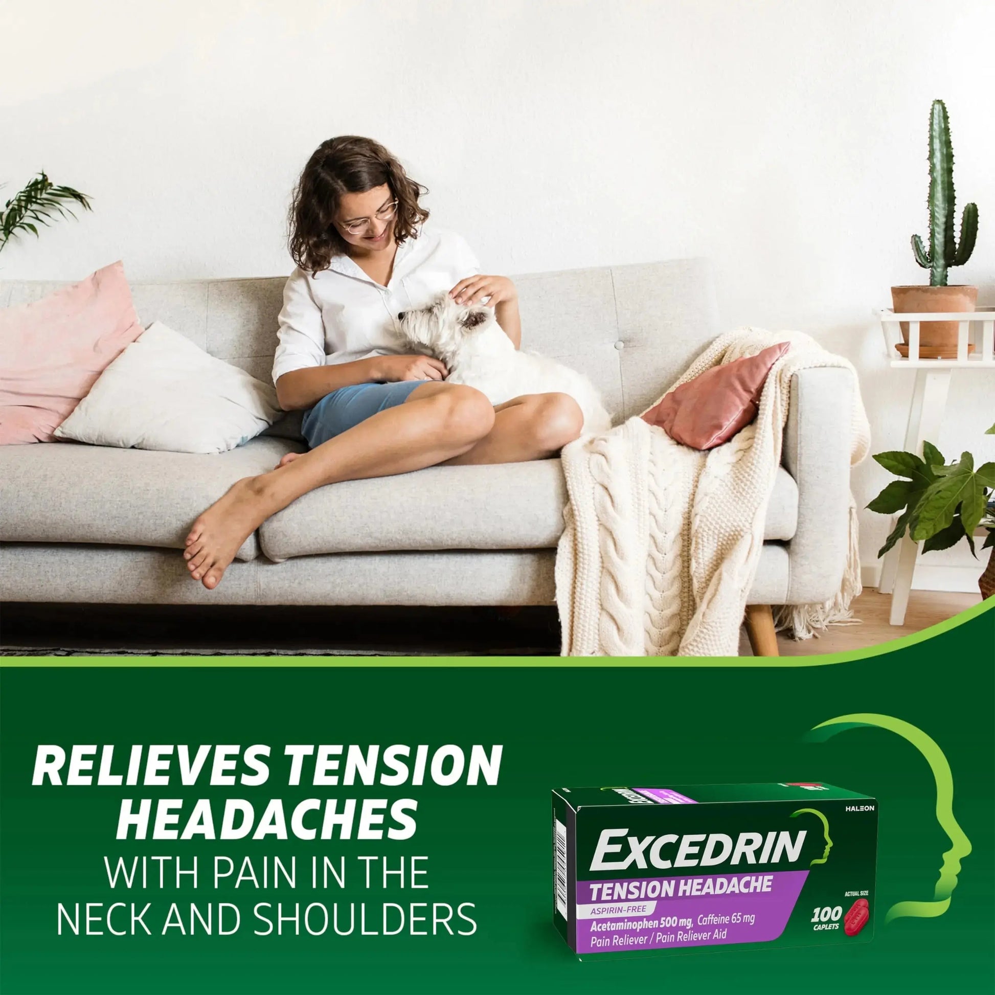 Excedrin Tension Headache Relief Caplets, Acetaminophen 500mg, Caffeine 65mg, Pain Reliever, Aspirin-Free, 100 Count ExcedrinAu supplements