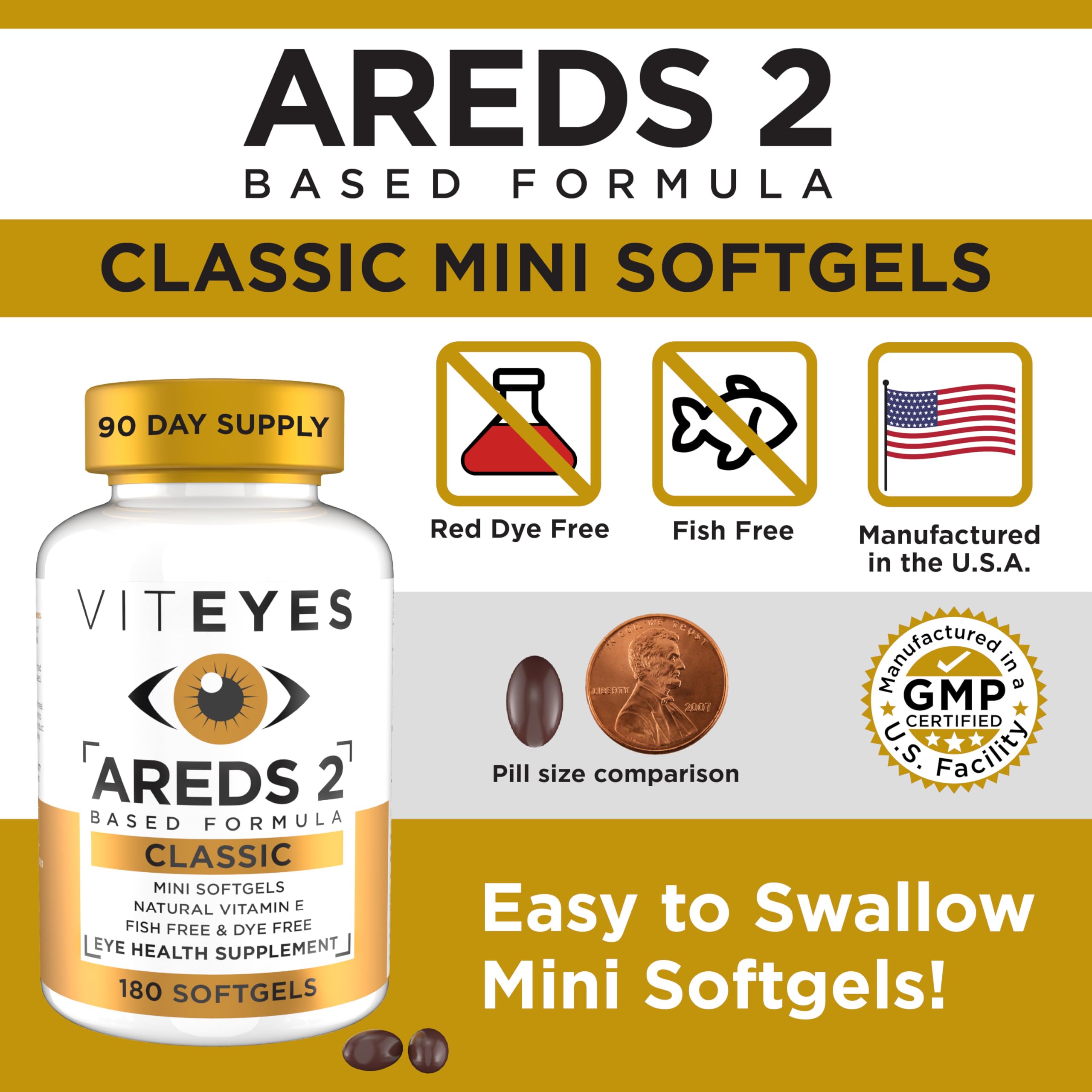 Viteyes AREDS 2 Classic Macular Health Formula Softgels, Eye Health Vitamin to Support Macular Health, Lower Zinc, Eye Vitamins, Macular Vitamins, Beta-Carotene Free, 180 Softgels ViteyesAu supplements