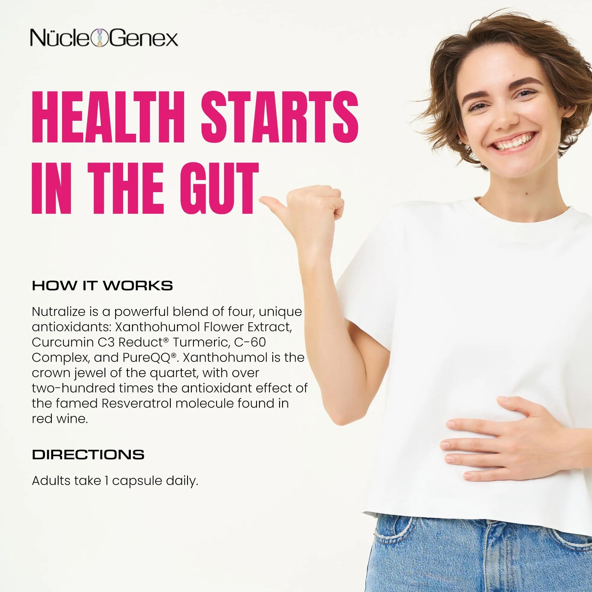 Nucleogenex - Nutralize - The Key to Supporting a Healthy Aging Process and Immune System - Potent Blend for Powerful Cell Protection - Xanthohumol, CurcuPrime, C-60 Complex, PureQQ - 30 Capsules NucleOGenexnz supplements