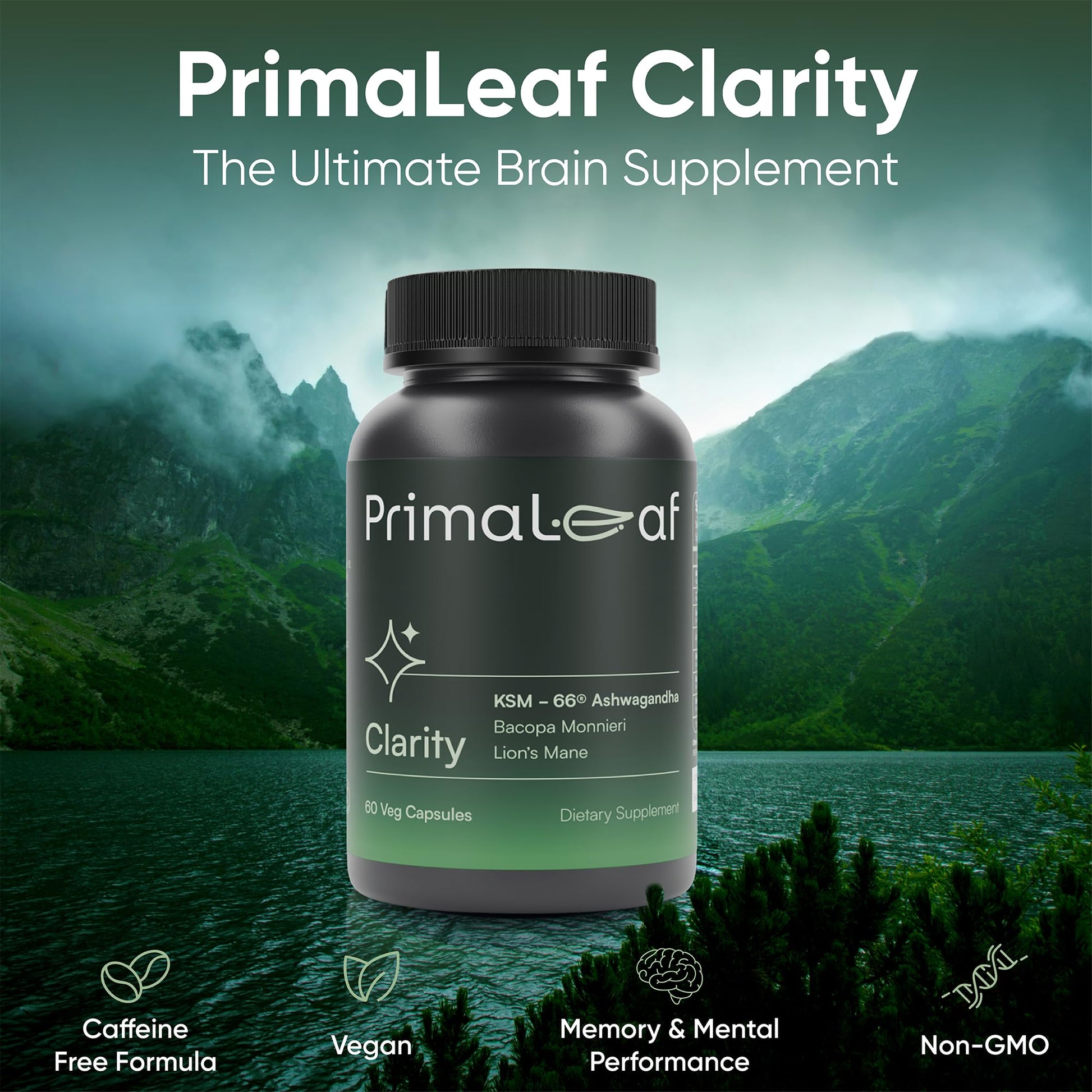 PrimaLeaf Clarity Nootropics Brain Supplement for Focus, Memory, & Stress Relief | Natural Nootropic with KSM66 Ashwagandha, Lions Mane, Bacopa, L Theanine | Cognitive & Mood Support | 60 Veg Capsules PrimaLeafAu supplements