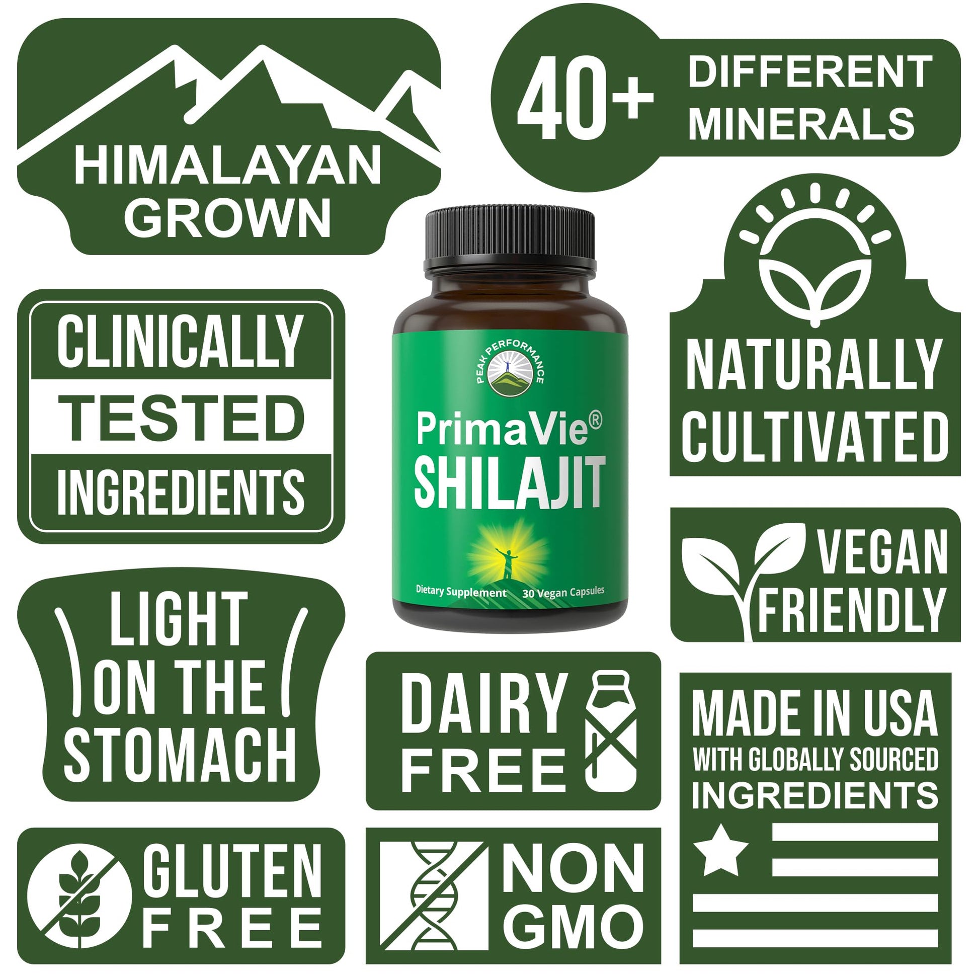 PrimaVie Purified Shilajit Capsules Made with Pure Shilajit Powder. Clinically Tested Natural Supplement with 40+ Trace Minerals, Fulvic Acid. Tablets Support Mitochondria + Brain Function Peak PerformanceAu supplements