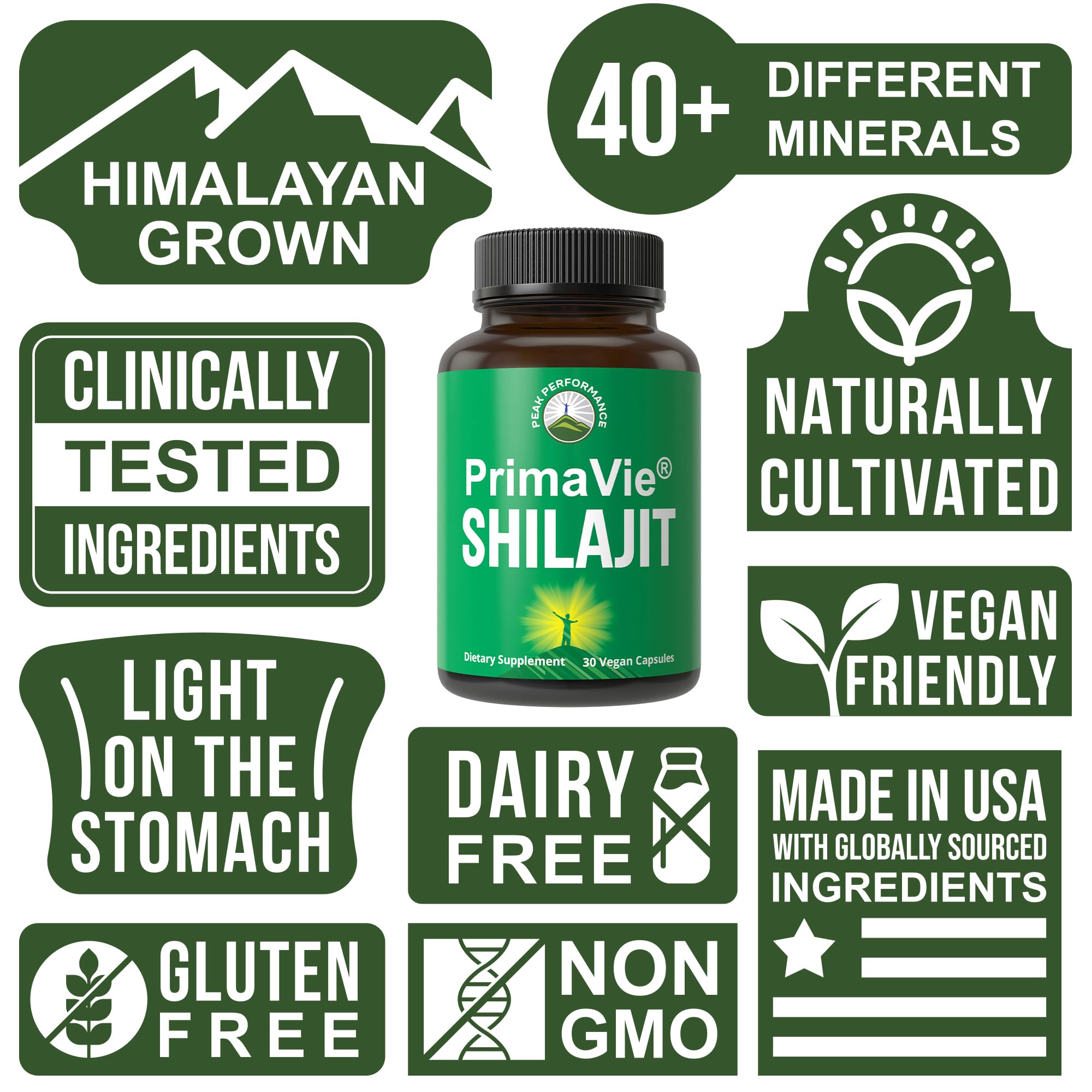 PrimaVie Purified Shilajit Capsules Made with Pure Shilajit Powder. Clinically Tested Natural Supplement with 40+ Trace Minerals, Fulvic Acid. Tablets Support Mitochondria + Brain Function Peak PerformanceAu supplements