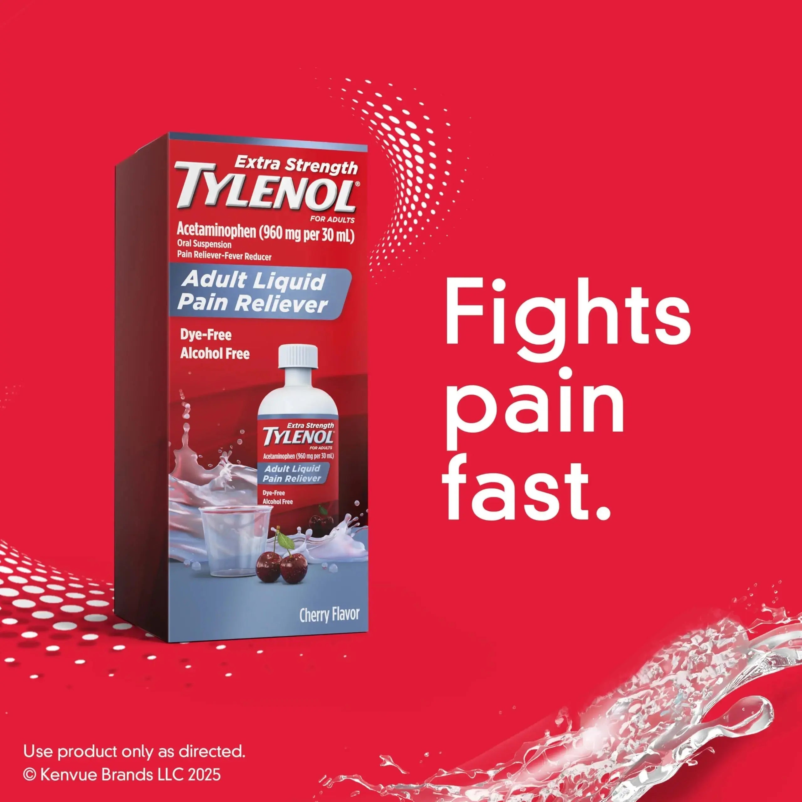 Tylenol Adult Liquid Pain Reliever and Fever Reducer, Extra Strength Liquid Acetaminophen for Fast Pain Relief for Headaches & Other Minor Pain, Cherry Flavor, Dye & Alcohol Free, 8 fl. oz TylenolAu supplements