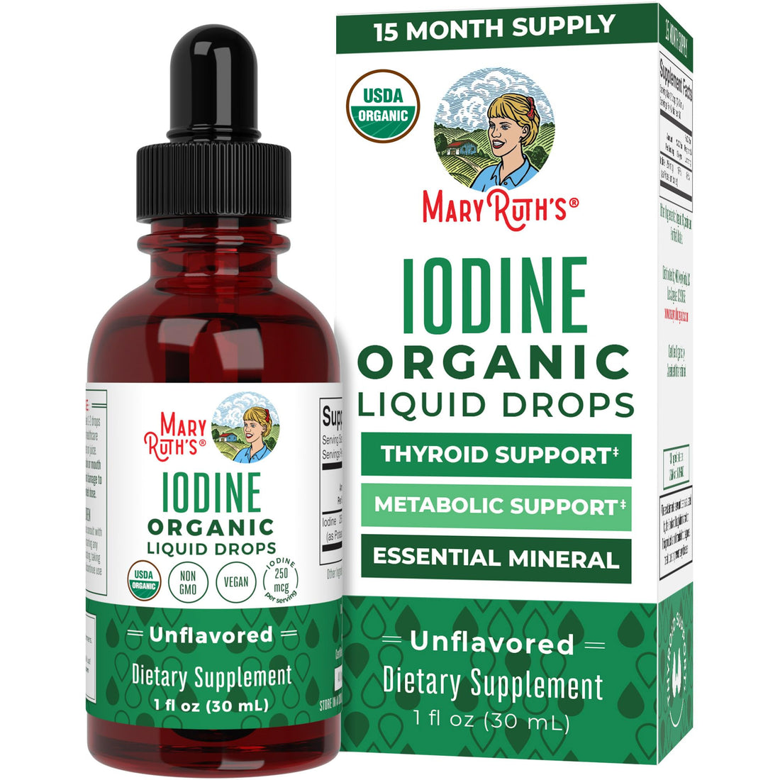 MaryRuth Organics Iodine Liquid Drops | Potassium Iodide | 1 Year Supply | 450 Servings | Thyroid Health | USDA Organic| MARYRUTH'SUS supplements