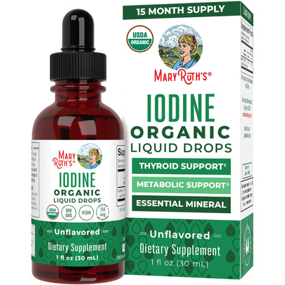 MaryRuth Organics Iodine Liquid Drops | Potassium Iodide | 1 Year Supply | 450 Servings | Thyroid Health | USDA Organic| MARYRUTH'SUS supplements