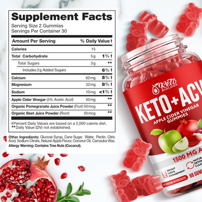 Keto ACV Gummies 1500 mg - ACV Keto Gummies for Weight Loss & Detox - Vegan Apple KETO BIOLOGYUS supplements