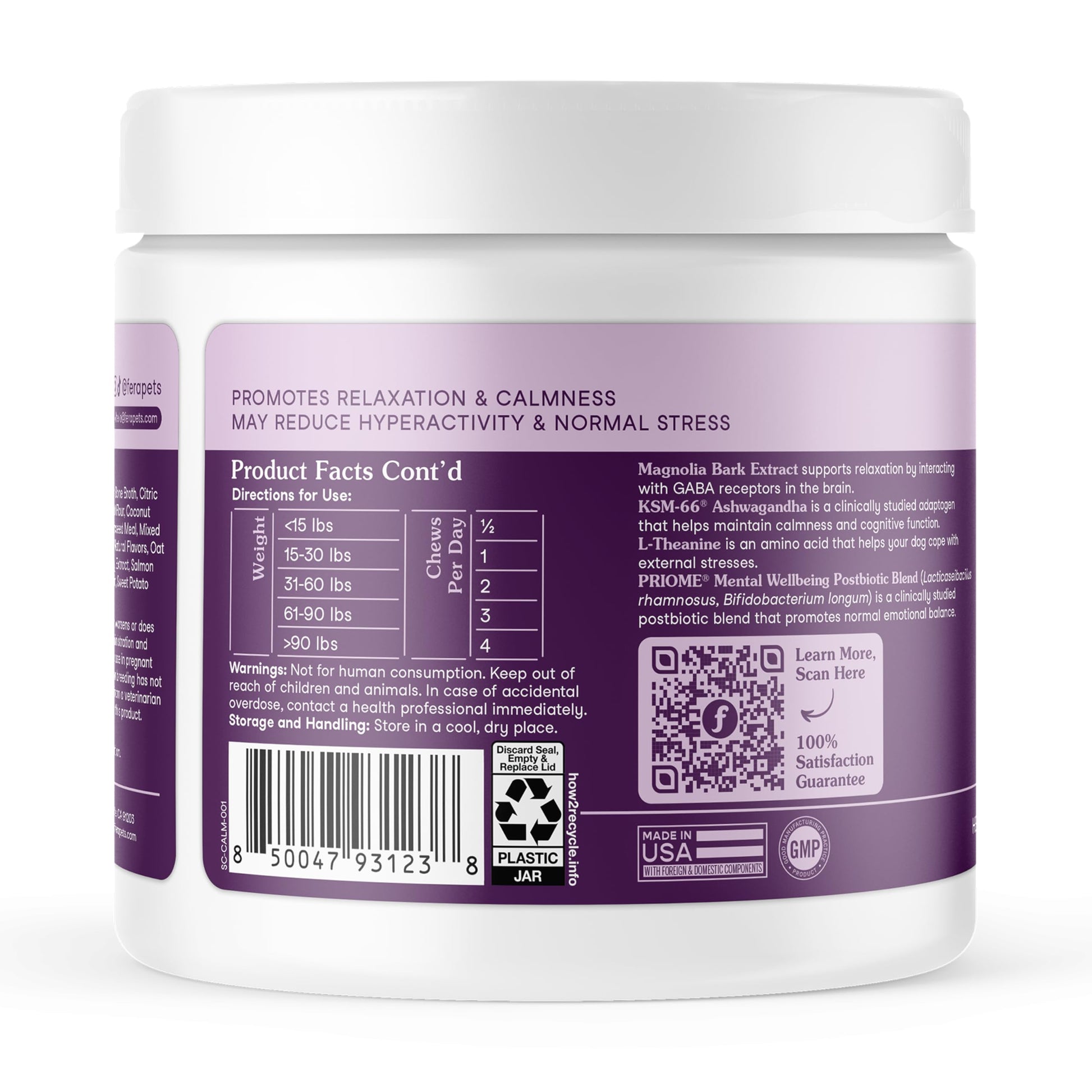 Fera Pets Dog Calming Chews - Helps Manage Everyday Stress & Separation - Promotes Relaxation - Ashwagandha & Priome® Mental Wellbeing Postbiotic Blend - 30 Soft Chews Fera PetsAu supplements