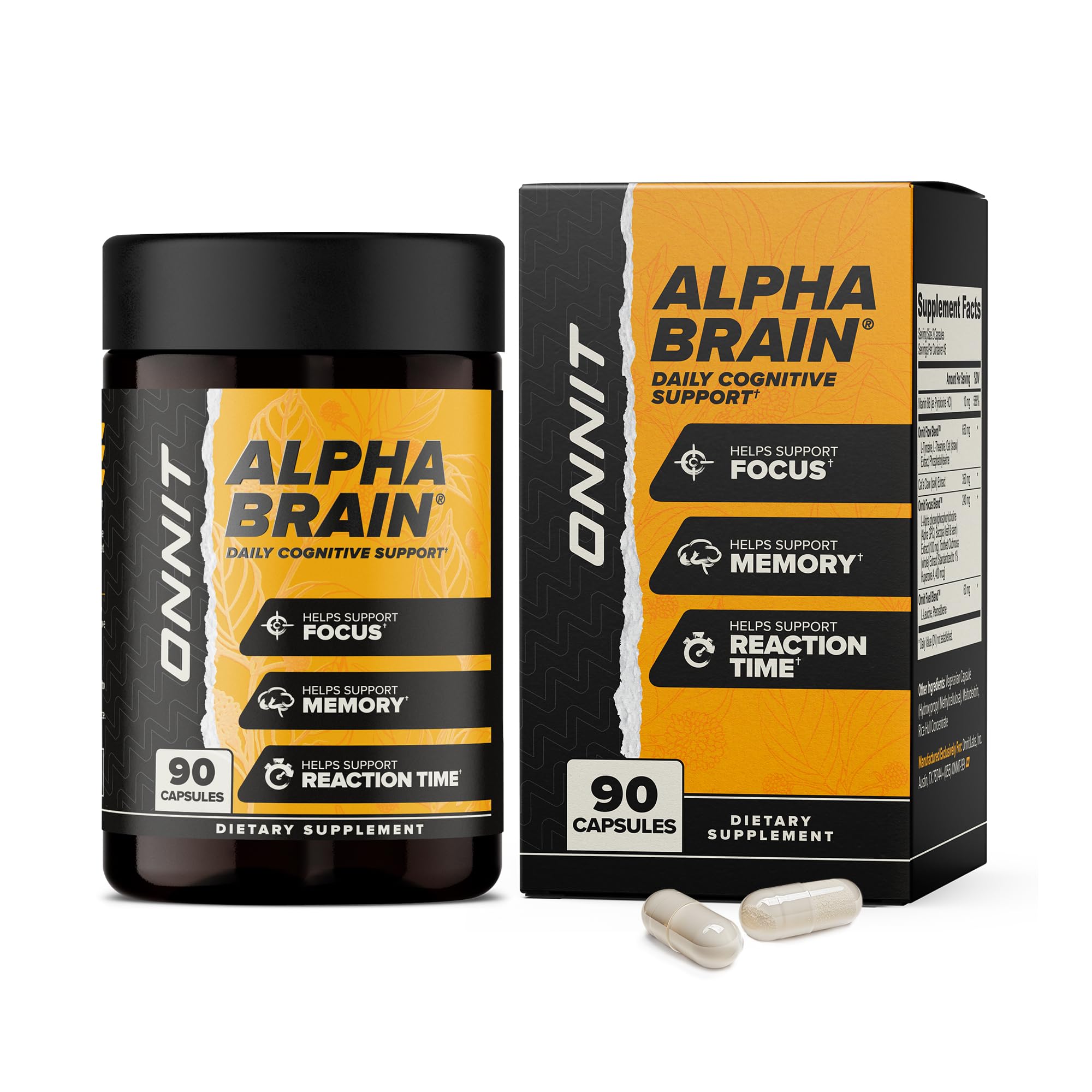 ONNIT Alpha Brain Nootropic Brain Supplement for Men and Women, IGEN Non-GMO Tested, Memory, Mental Clarity, Cognitive Support and Focus Capsules with L-Theanine and Vitamin B6 (90 Count) ONNITAu supplements