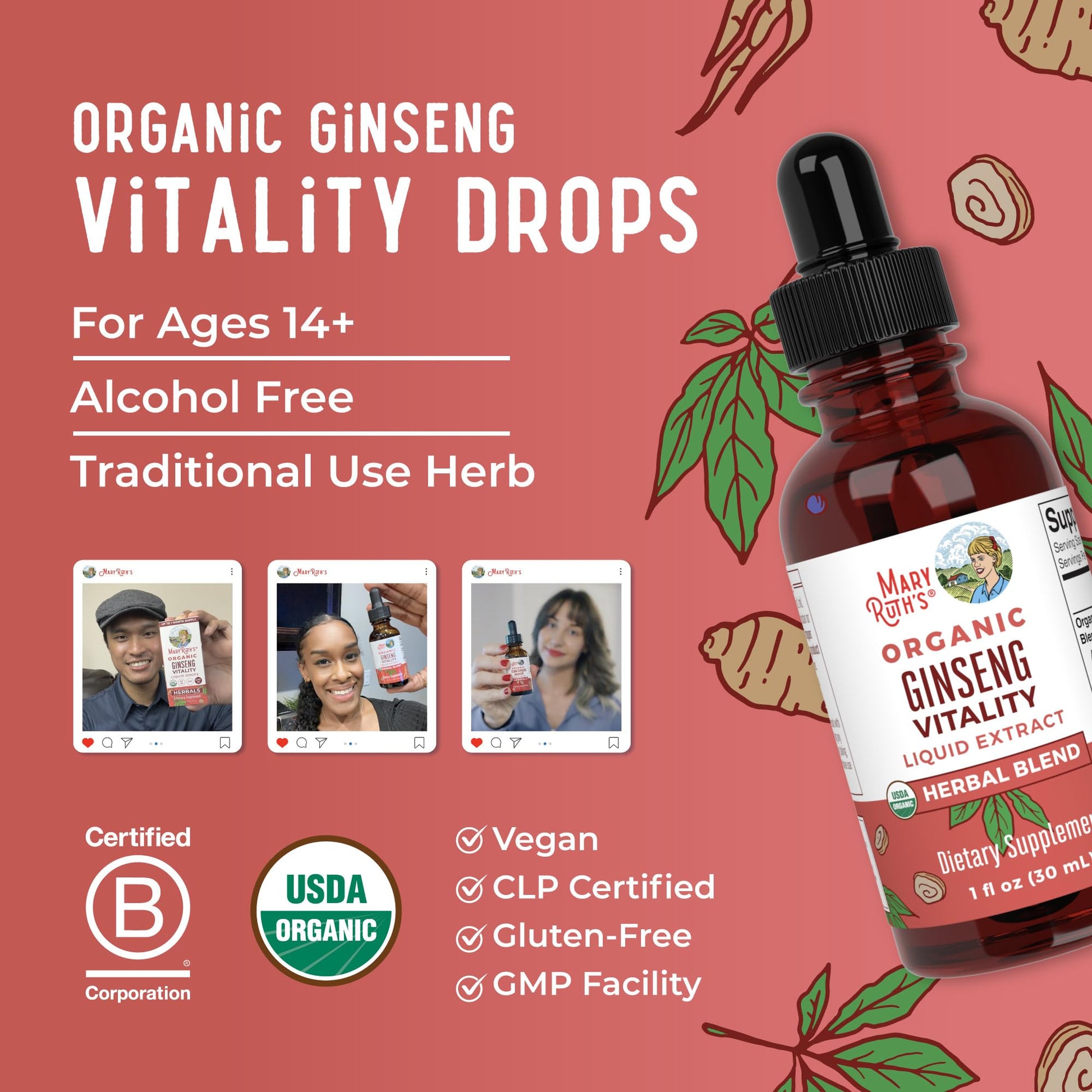 MaryRuth Organics Herbal Supplement for Brain Function | Boost Energy | Memory | Vitality USDA | Ginseng with Ashwagandha | Eleuthero and Maca Root Extract | 1 Fl Oz MARYRUTH'SUS supplements