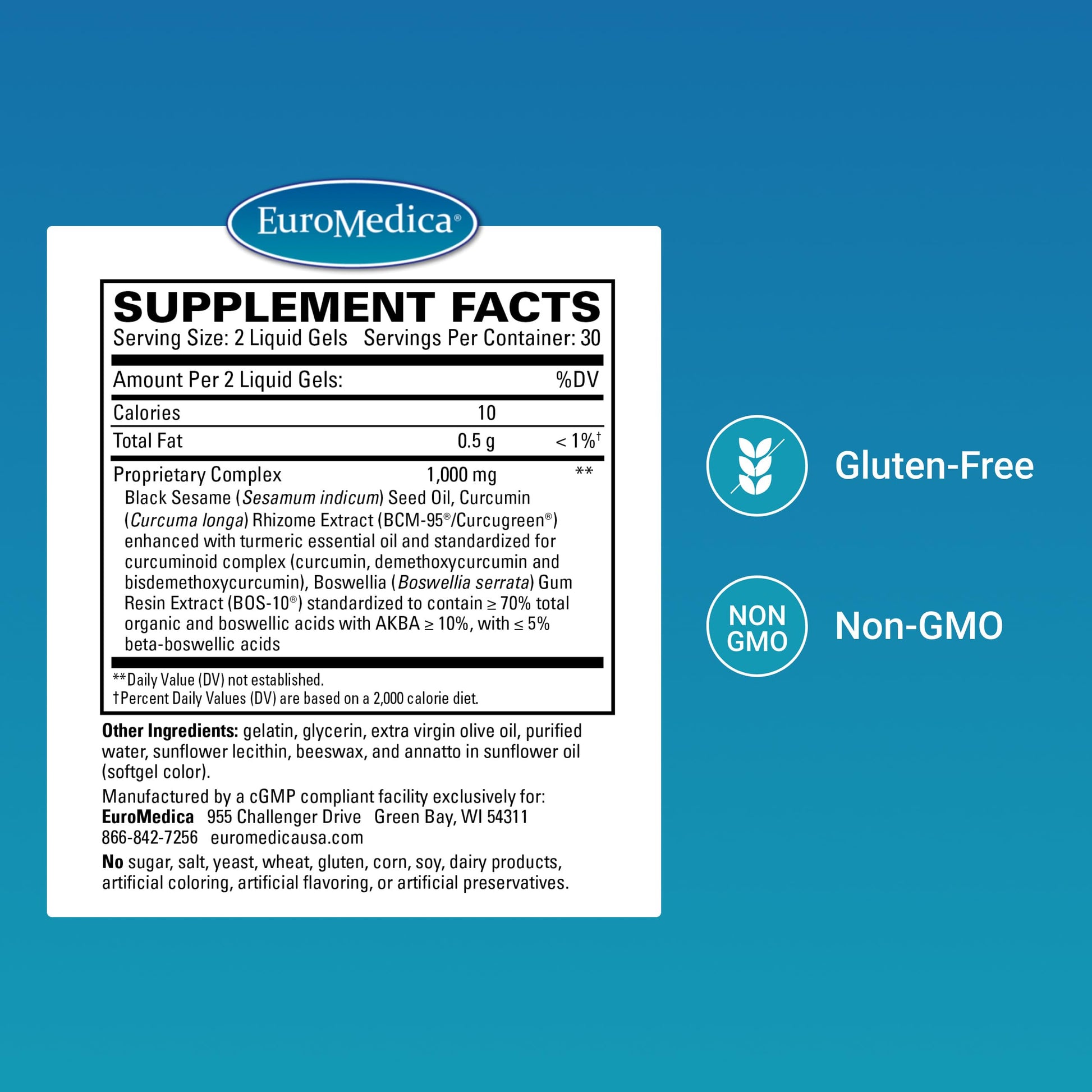 EuroMedica Acute Pain Relief - Dietary Supplement with BCM-95 Curcumin & BOS-10 Boswellia - Black Sesame Seed Oil Supplement to Support Relief of Occasional Discomfort - 60 Liquid Gels EuroMedicaAu supplements
