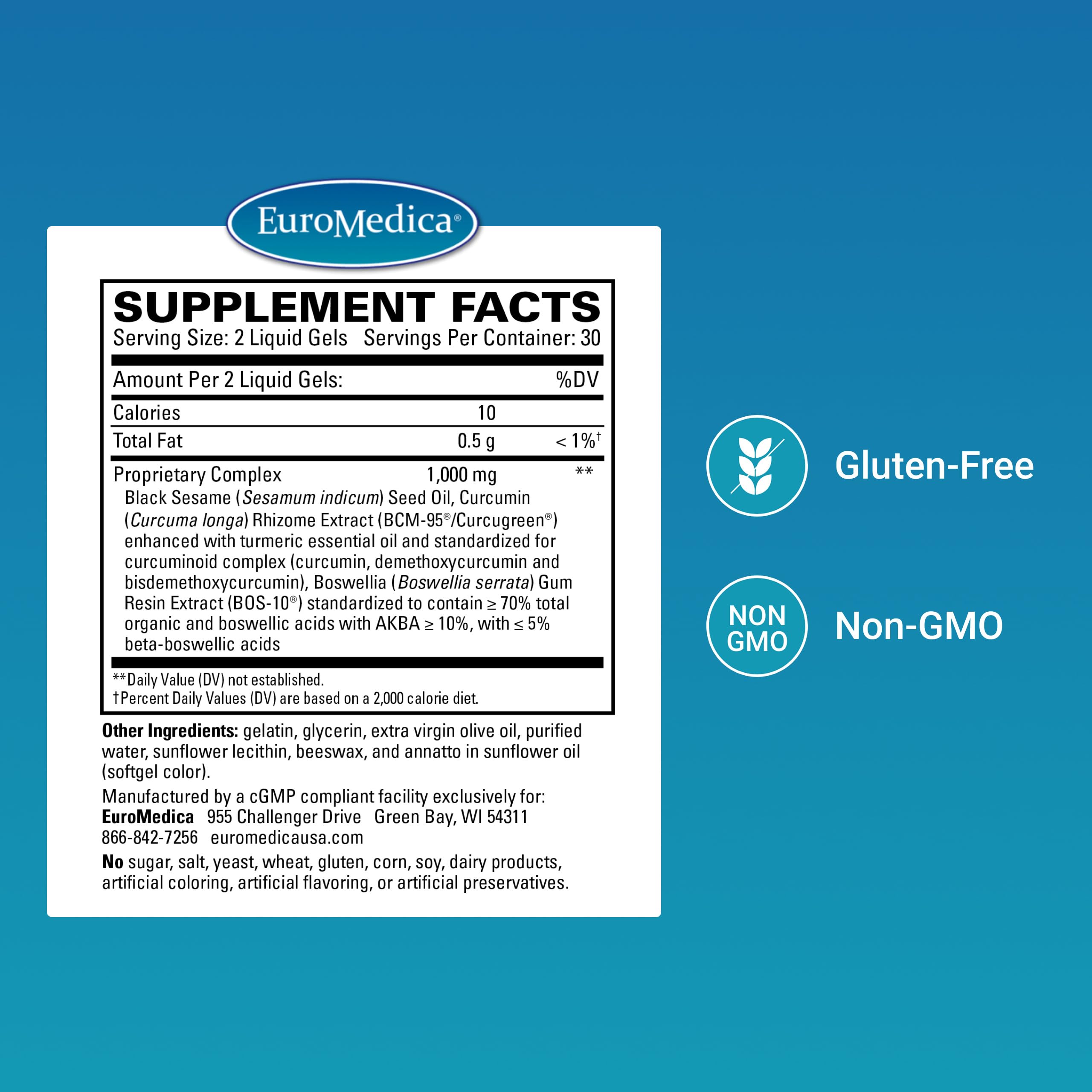 EuroMedica Acute Pain Relief - Dietary Supplement with BCM-95 Curcumin & BOS-10 Boswellia - Black Sesame Seed Oil Supplement to Support Relief of Occasional Discomfort - 60 Liquid Gels EuroMedicaAu supplements