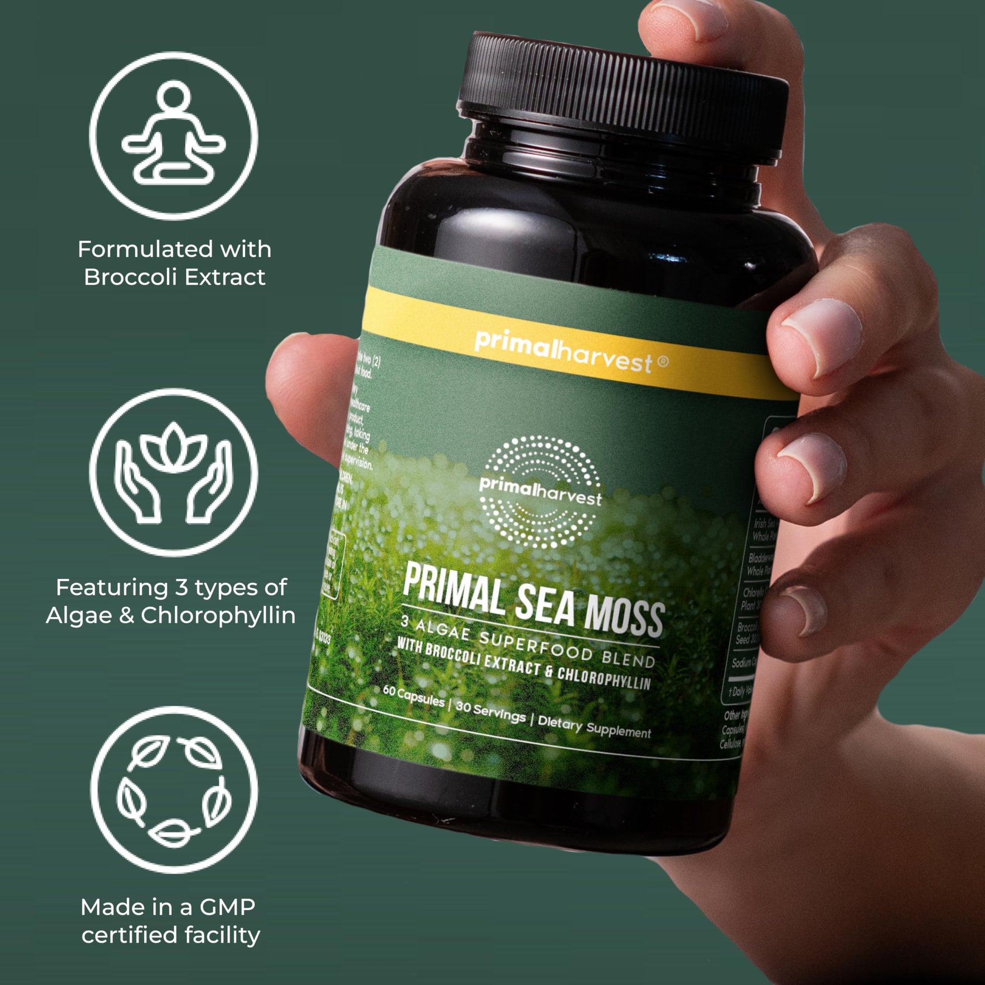 Primal Harvest Sea Moss Capsules with Bladderwack and Irish Sea Moss, Chlorella, Broccoli Seed Extract Plant-Based Supplements for Adults Primal HarvestAu supplements
