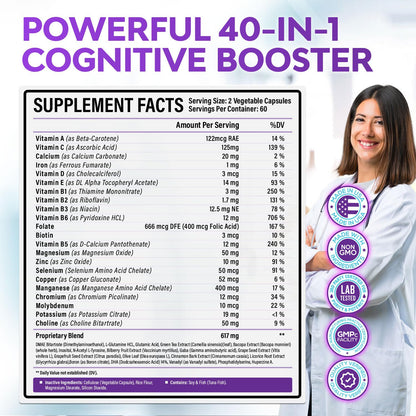 40-in-1 Brain Booster Supplements for Memory, Focus, Clarity, Energy, Performance Rainbow Nutrients, LLCUS supplements