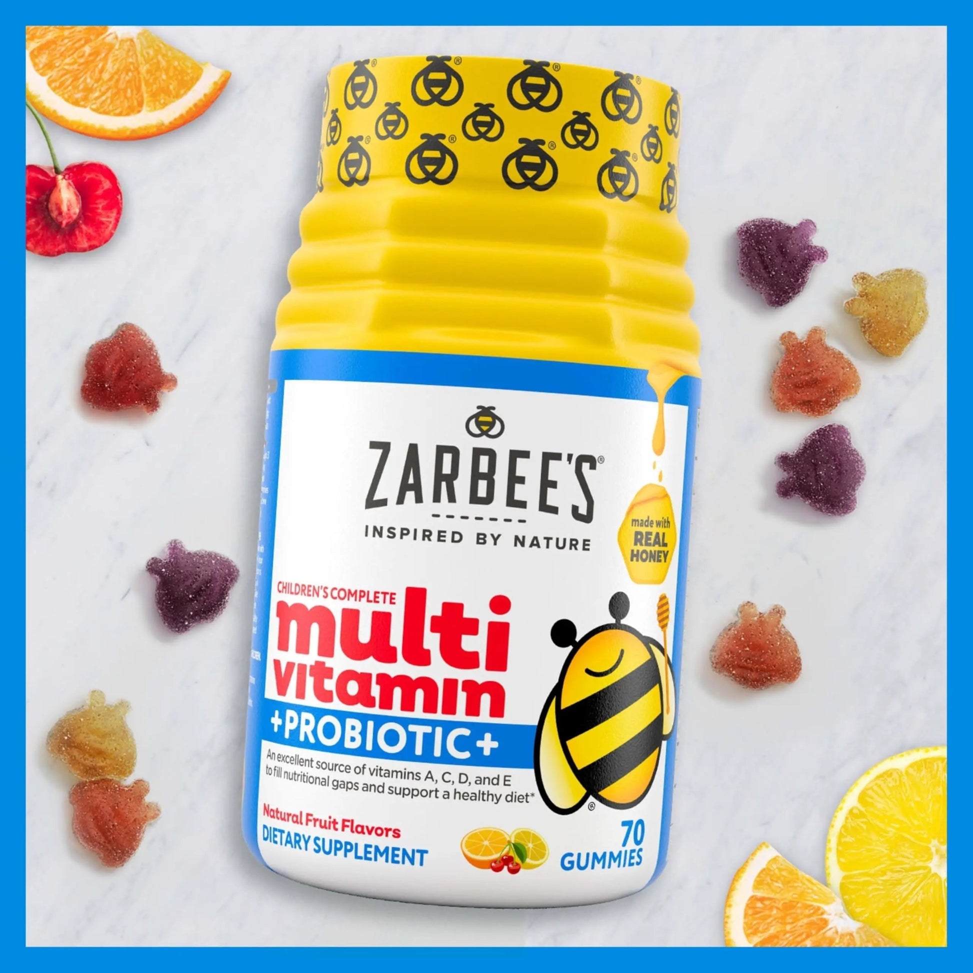 Zarbee's Kid's Complete Multivitamin + Probiotic Gummies with Vitamins A B C D E & zinc for Digestive Health Easy To Chew Kids Daily Multivitamin Gummies Natural Fruit 70 Count Zarbee'sAu supplements